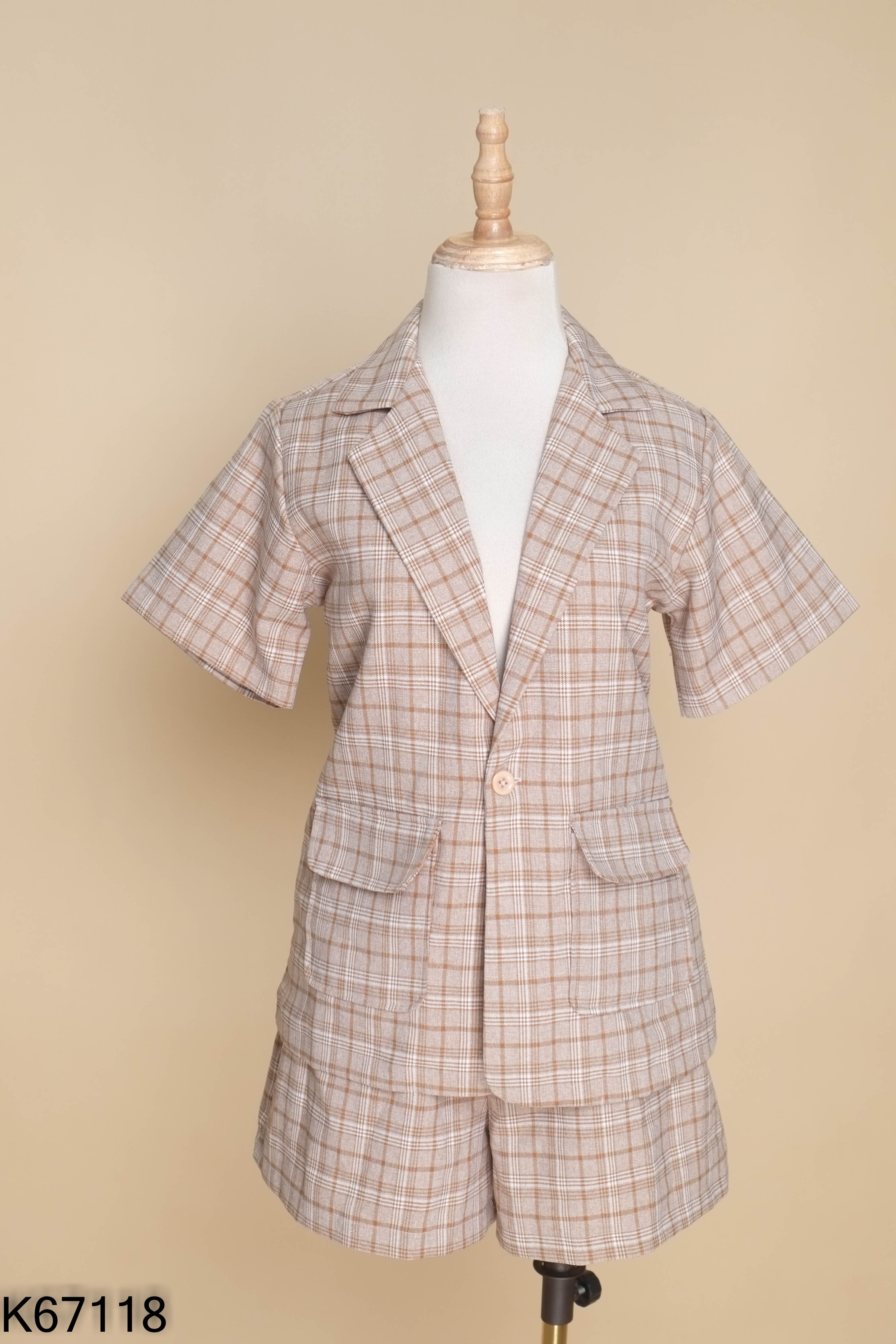 Set Áo blazer nâu kẻ MỸ NGA + Quần short