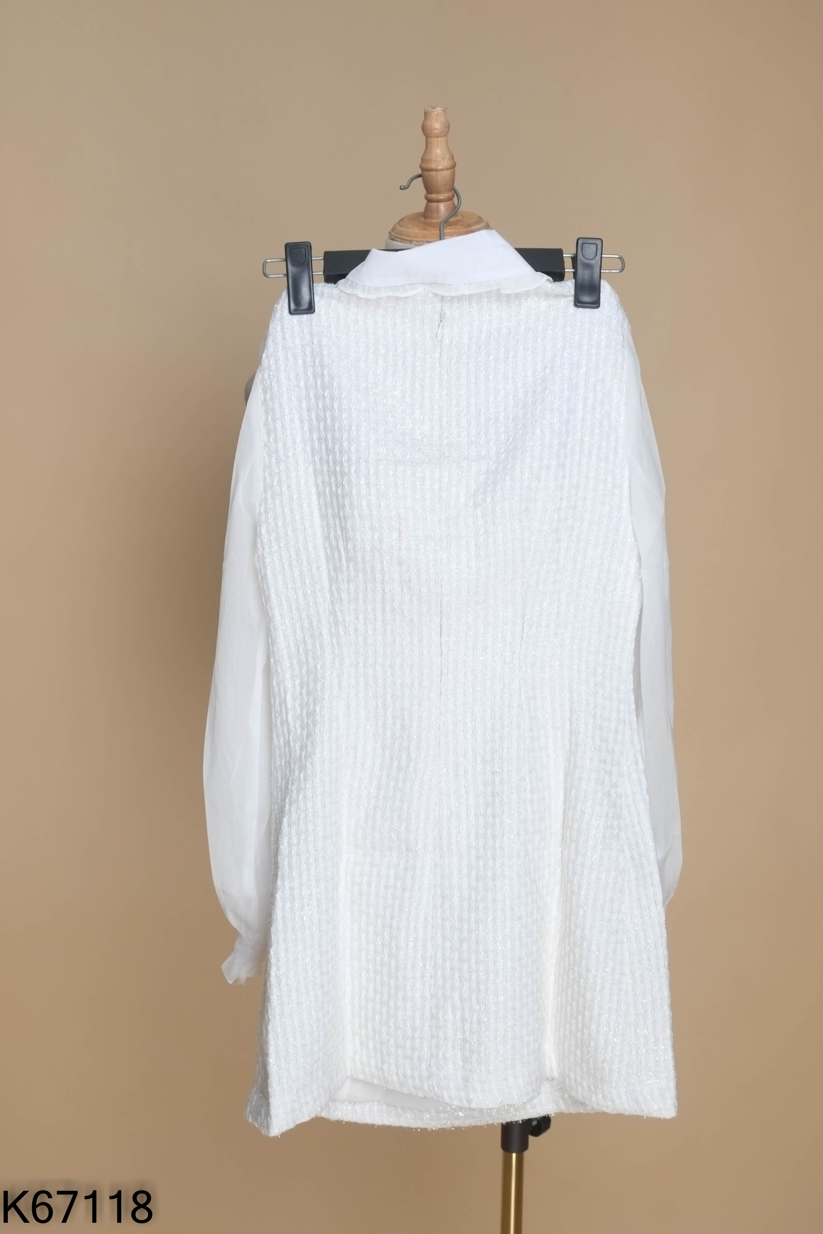 Váy tweed len trắng TINGOAN phối sơ mi