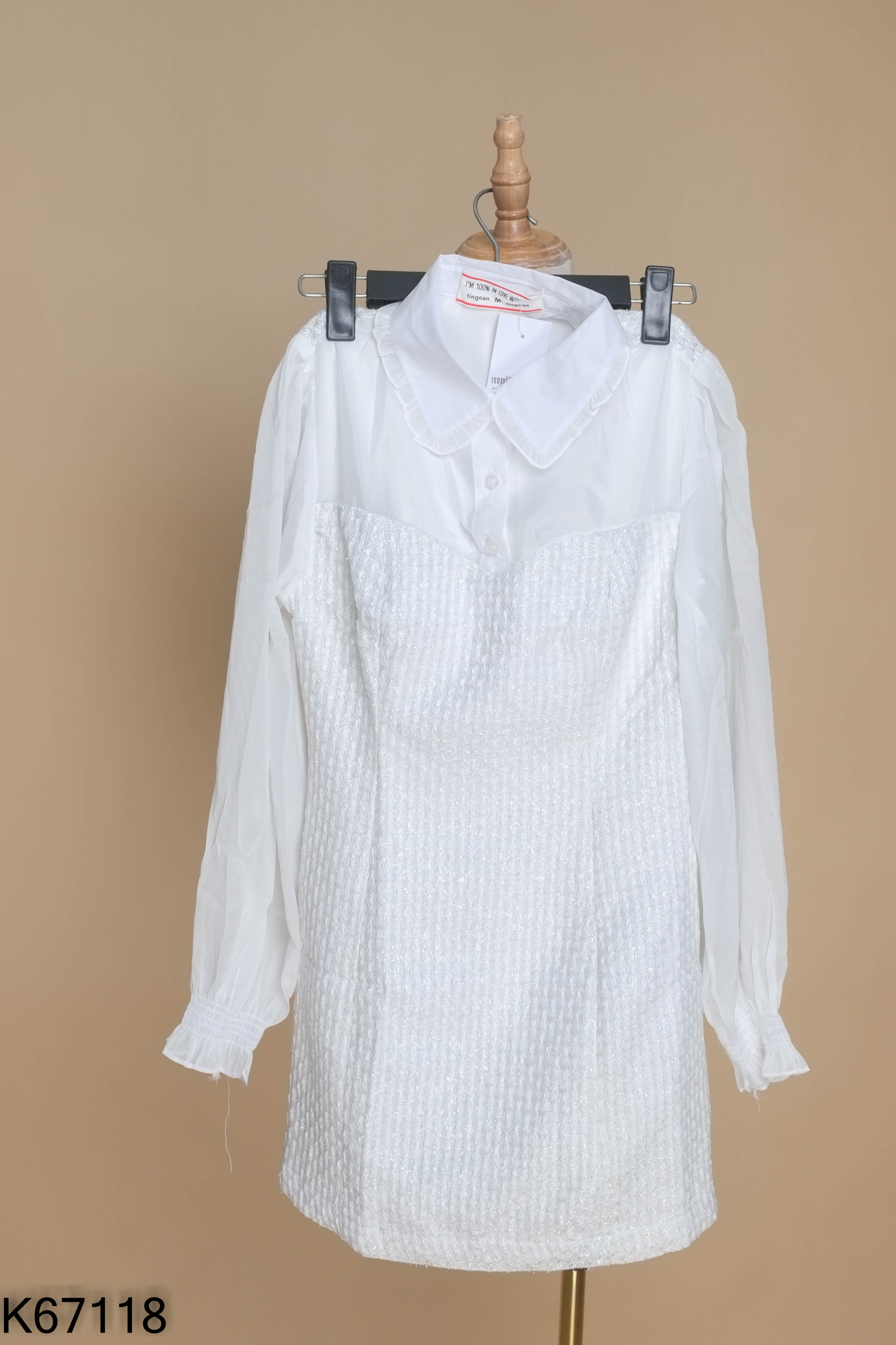 Váy tweed len trắng TINGOAN phối sơ mi