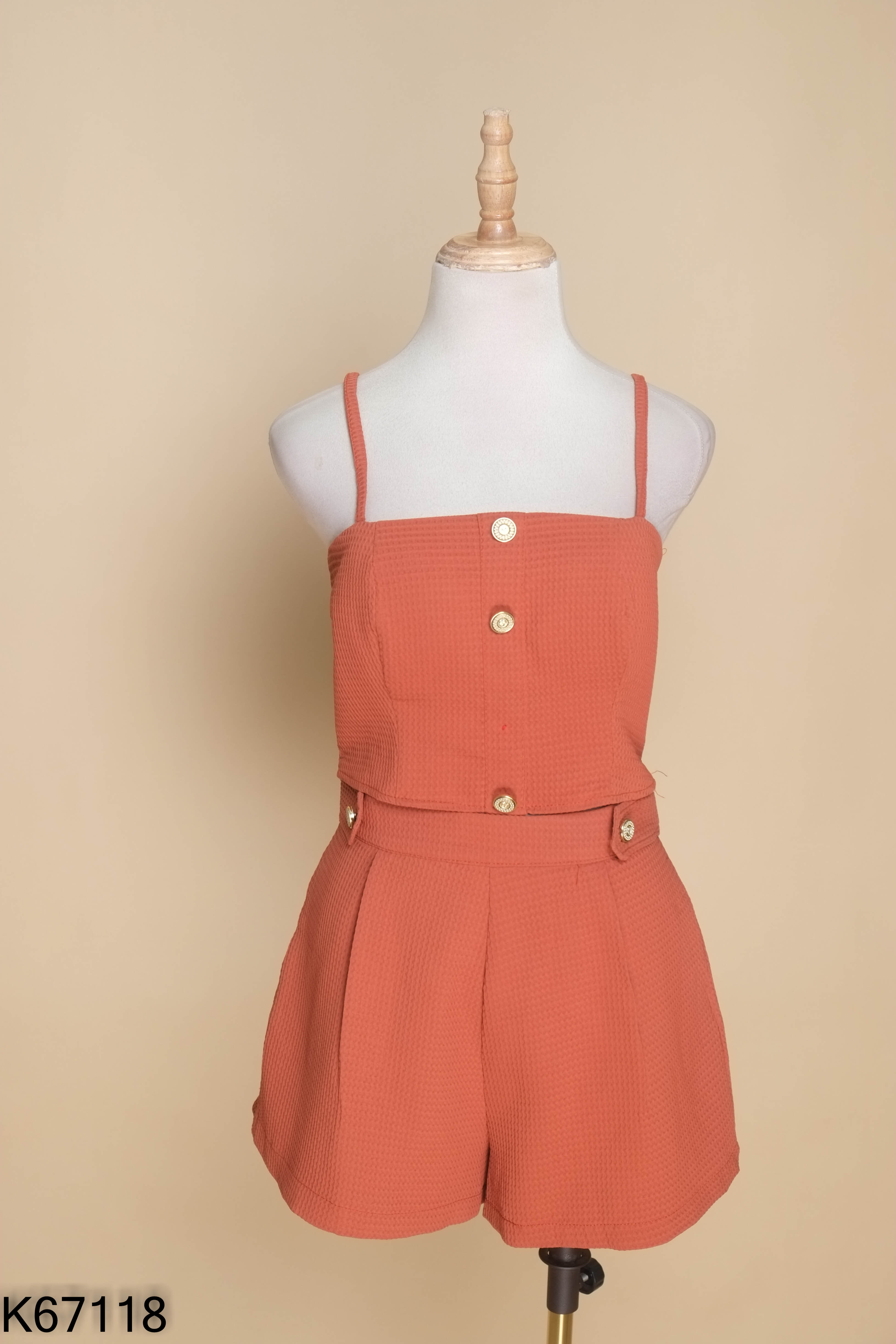 Set Áo hai dây nâu đỏ croptop + Quần short