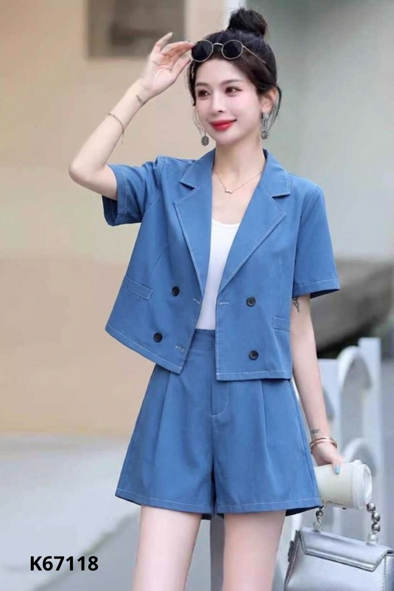 Set Áo blazer xanh ngắn + Quần short