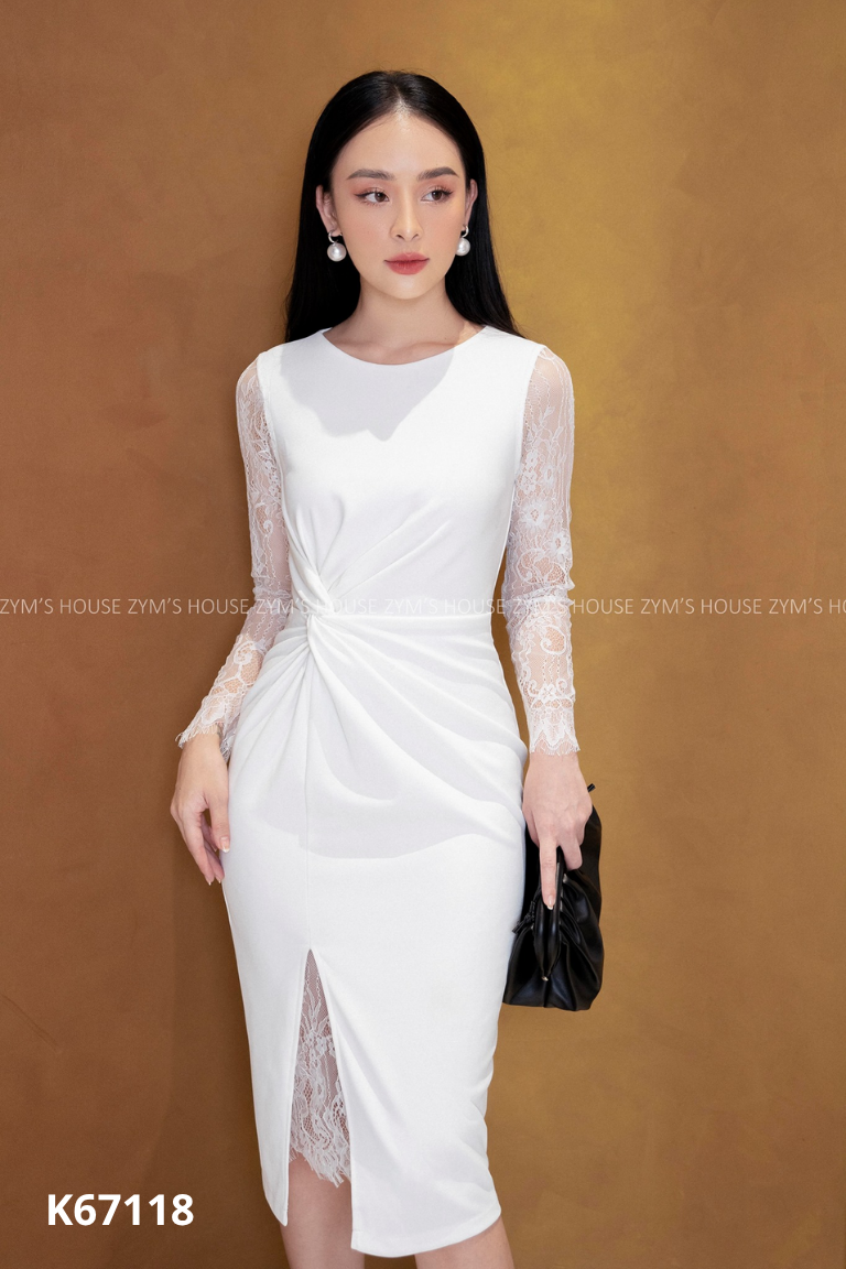 Váy trắng ZYM'S HOUSE ren tay xoắn eo