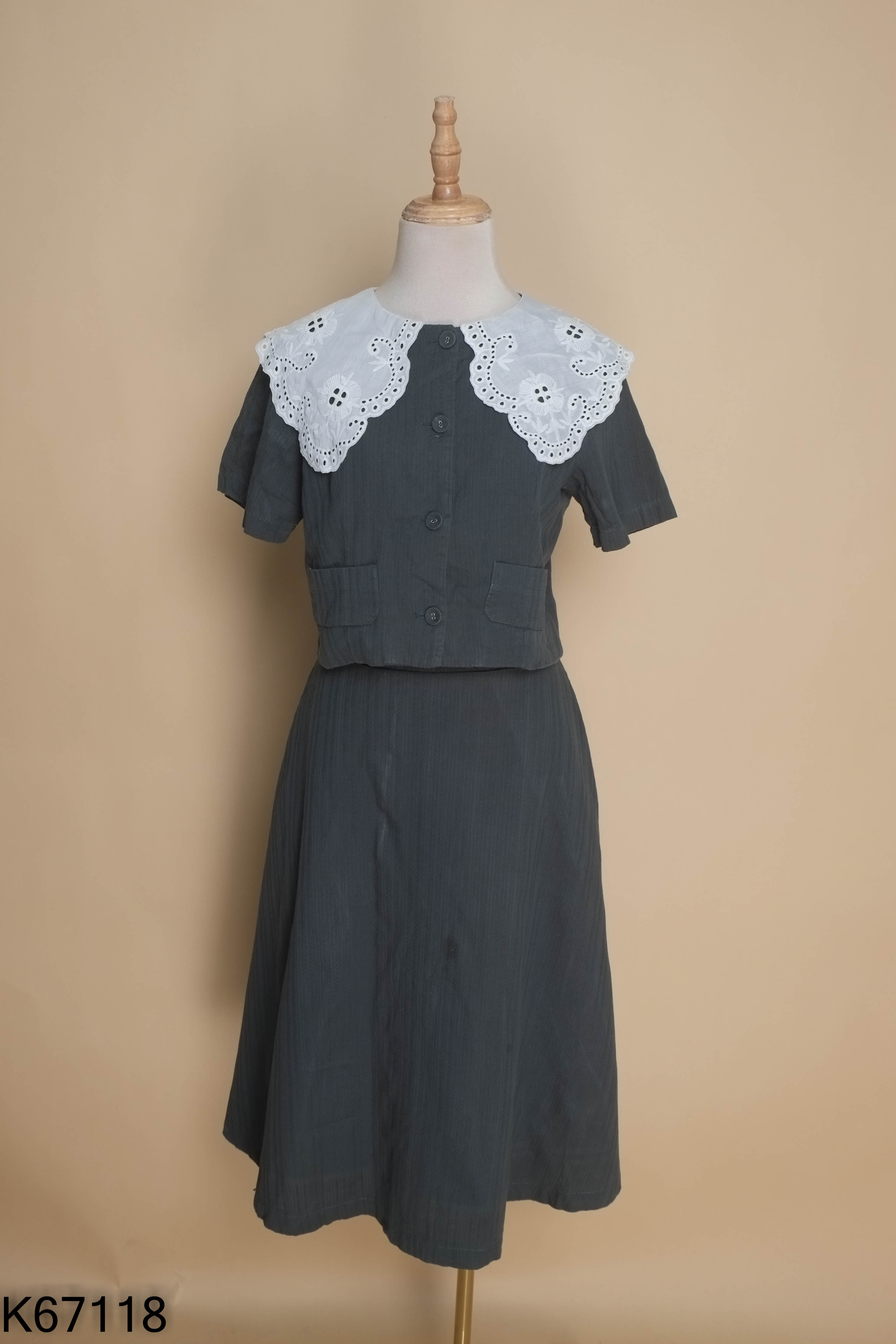 Set xanh cổ ren+váy SKY STU