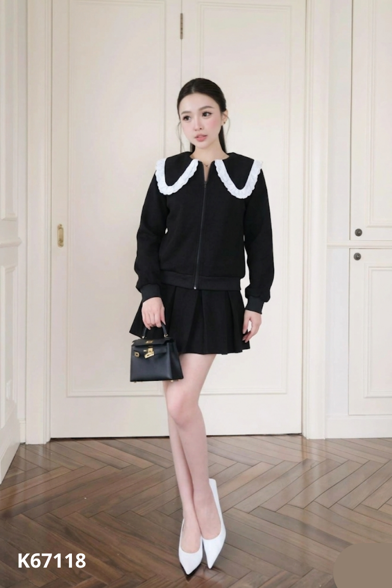 NEWTAG ZARA set dạ đen+váy