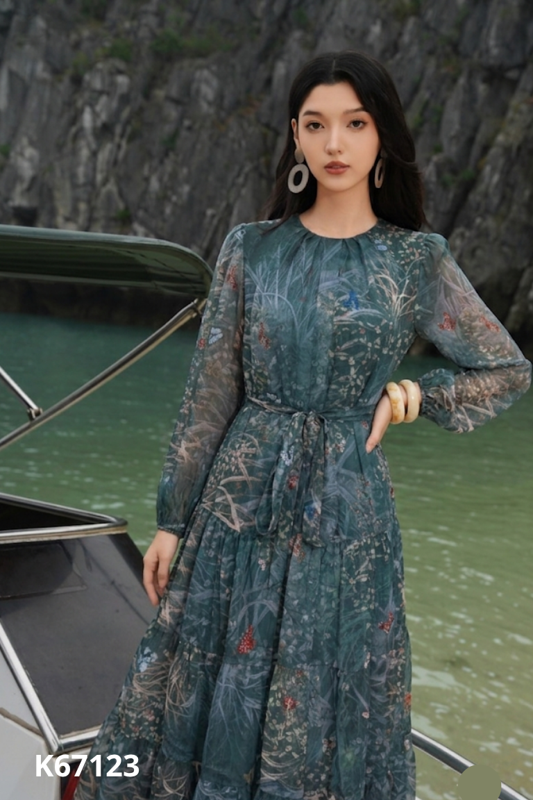 Váy xanh họa tiết VODEER babydoll