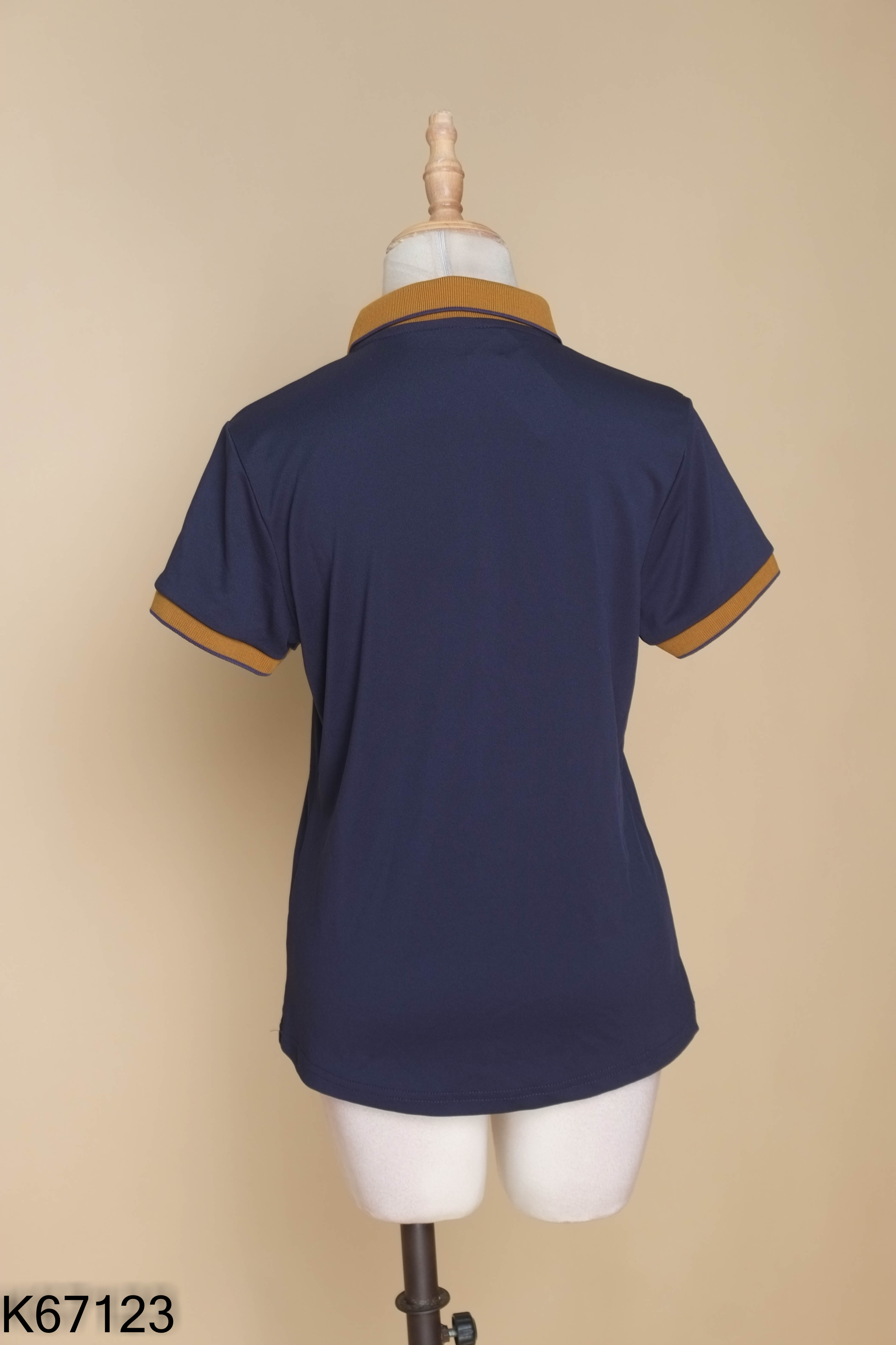 Áo polo xanh than cổ nâu