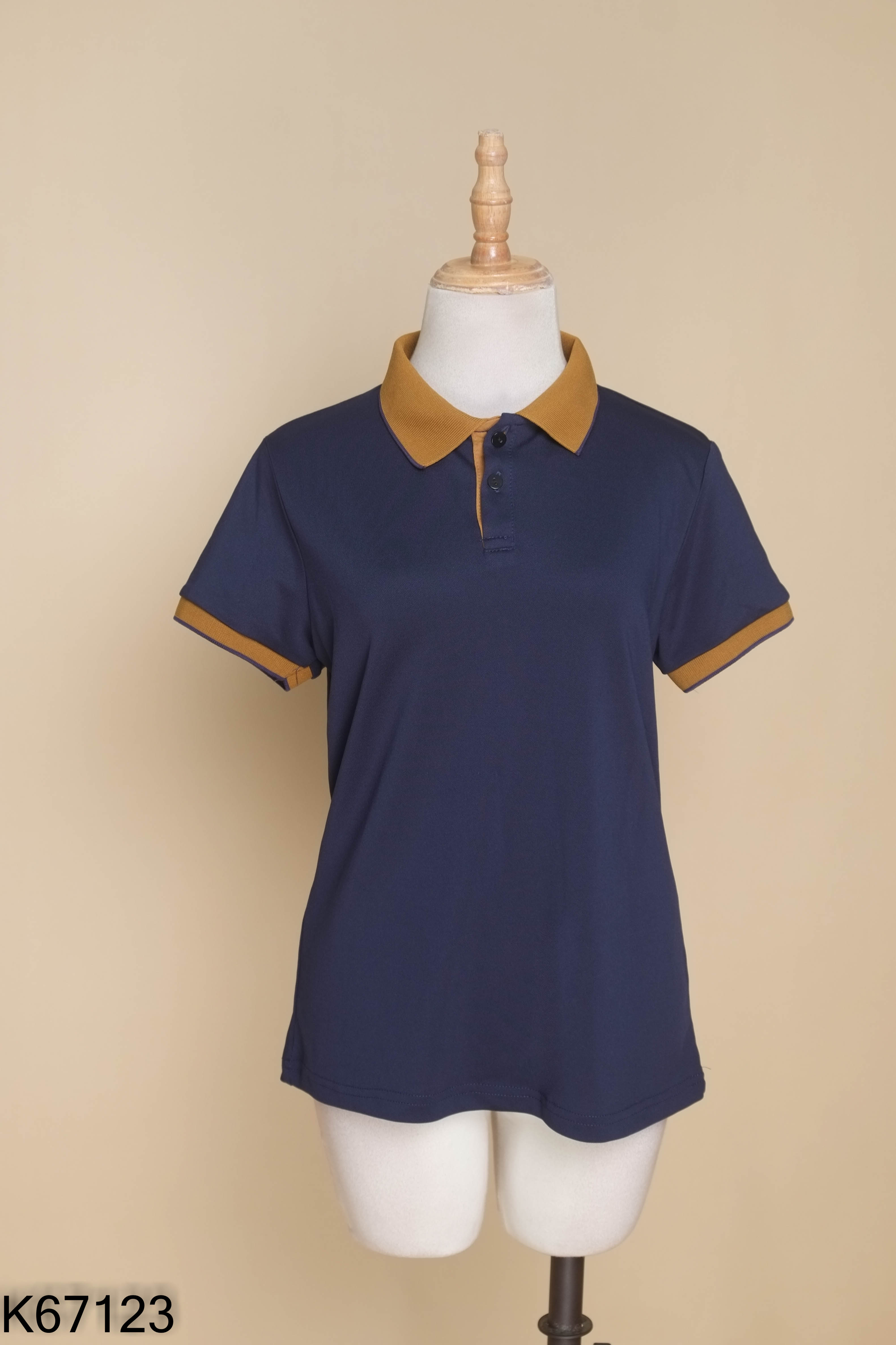 Áo polo xanh than cổ nâu
