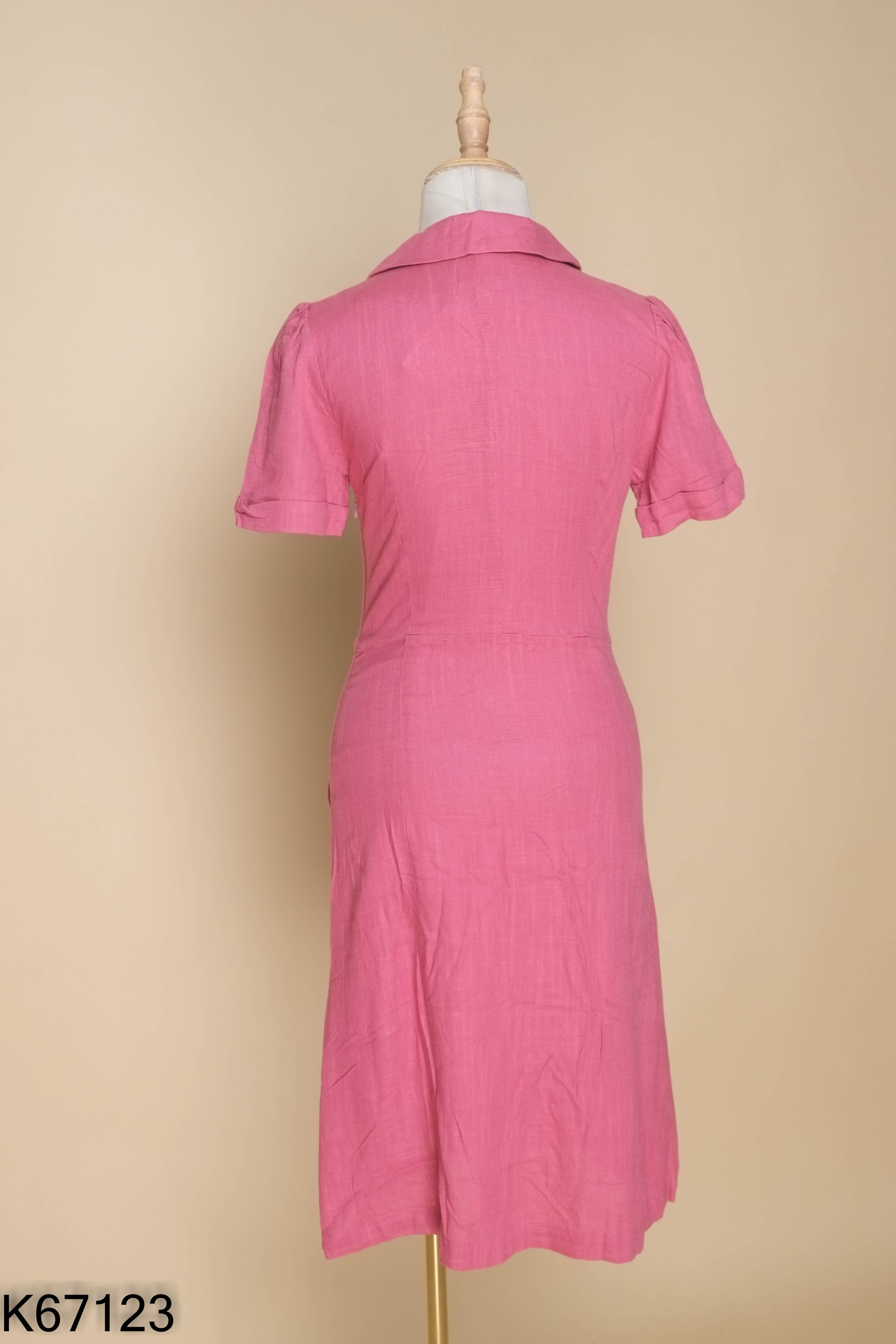 NEWTAG Váy linen tím LAM cổ vest