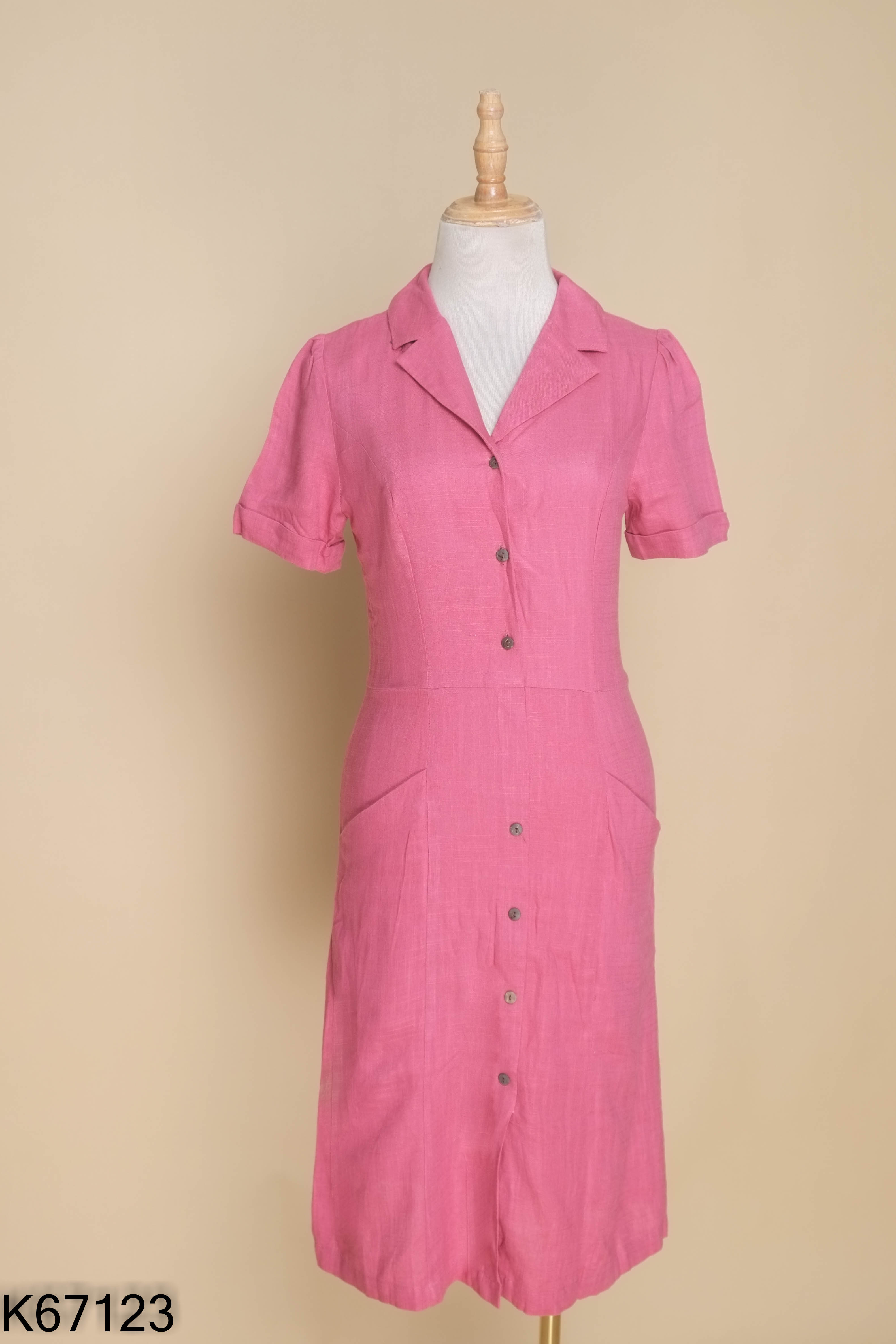 NEWTAG Váy linen tím LAM cổ vest