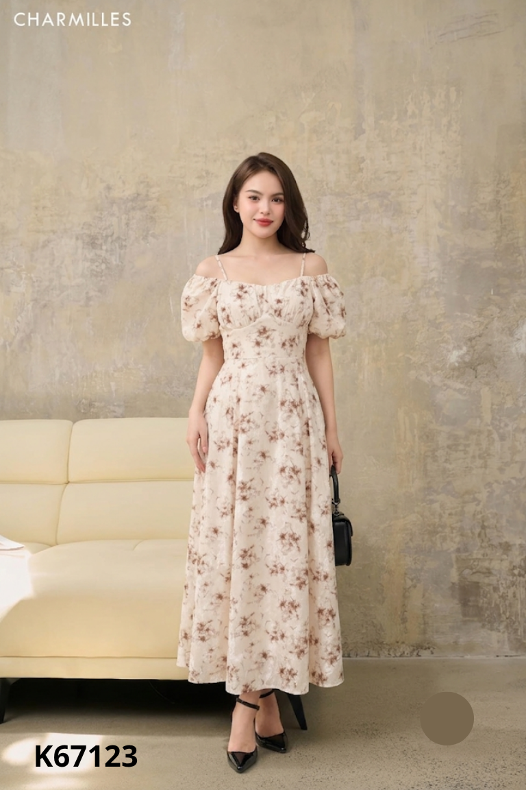Váy be hai dây họa tiết nâu