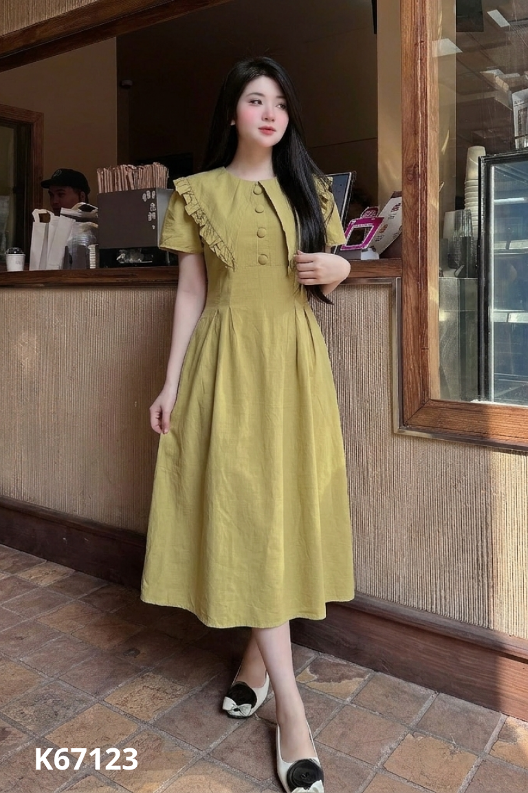 Váy xanh MẨU BOUTIQUE nhún cổ