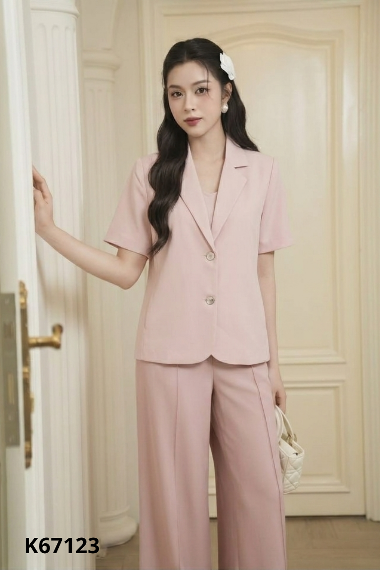 NEWTAG Áo khoác blazers hồng túi chéo