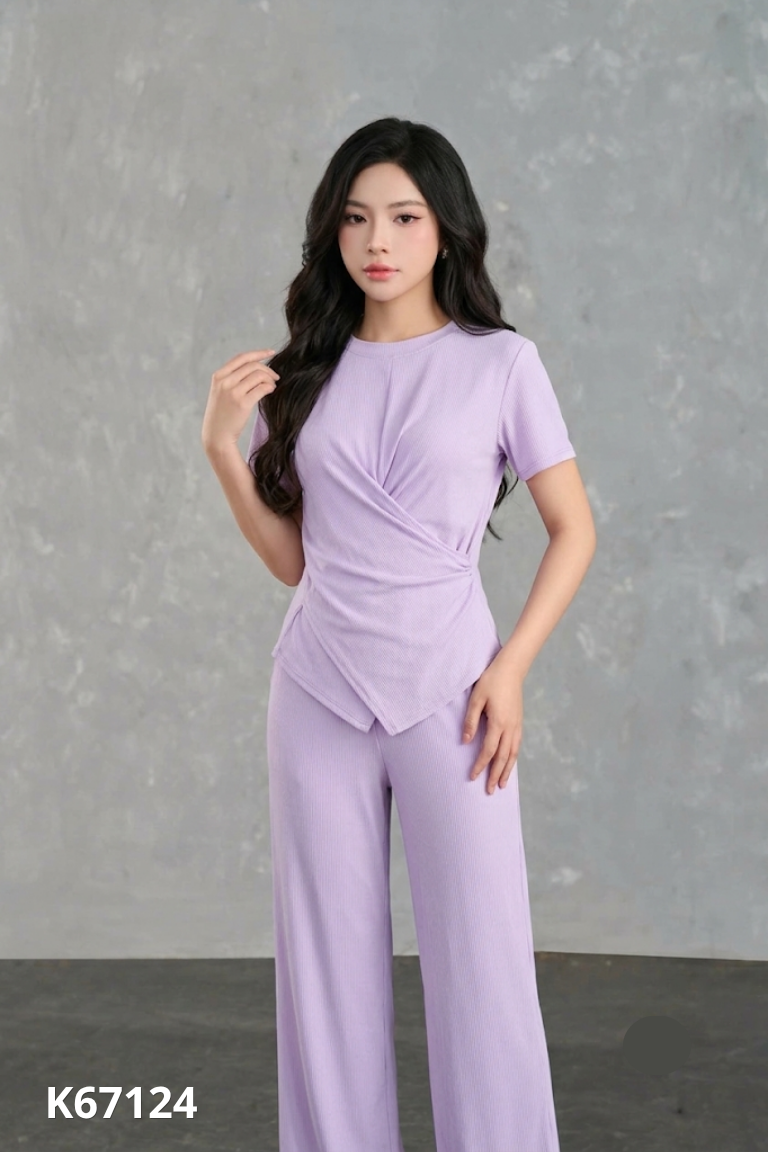 Set Áo tím dúm eo + quần dài