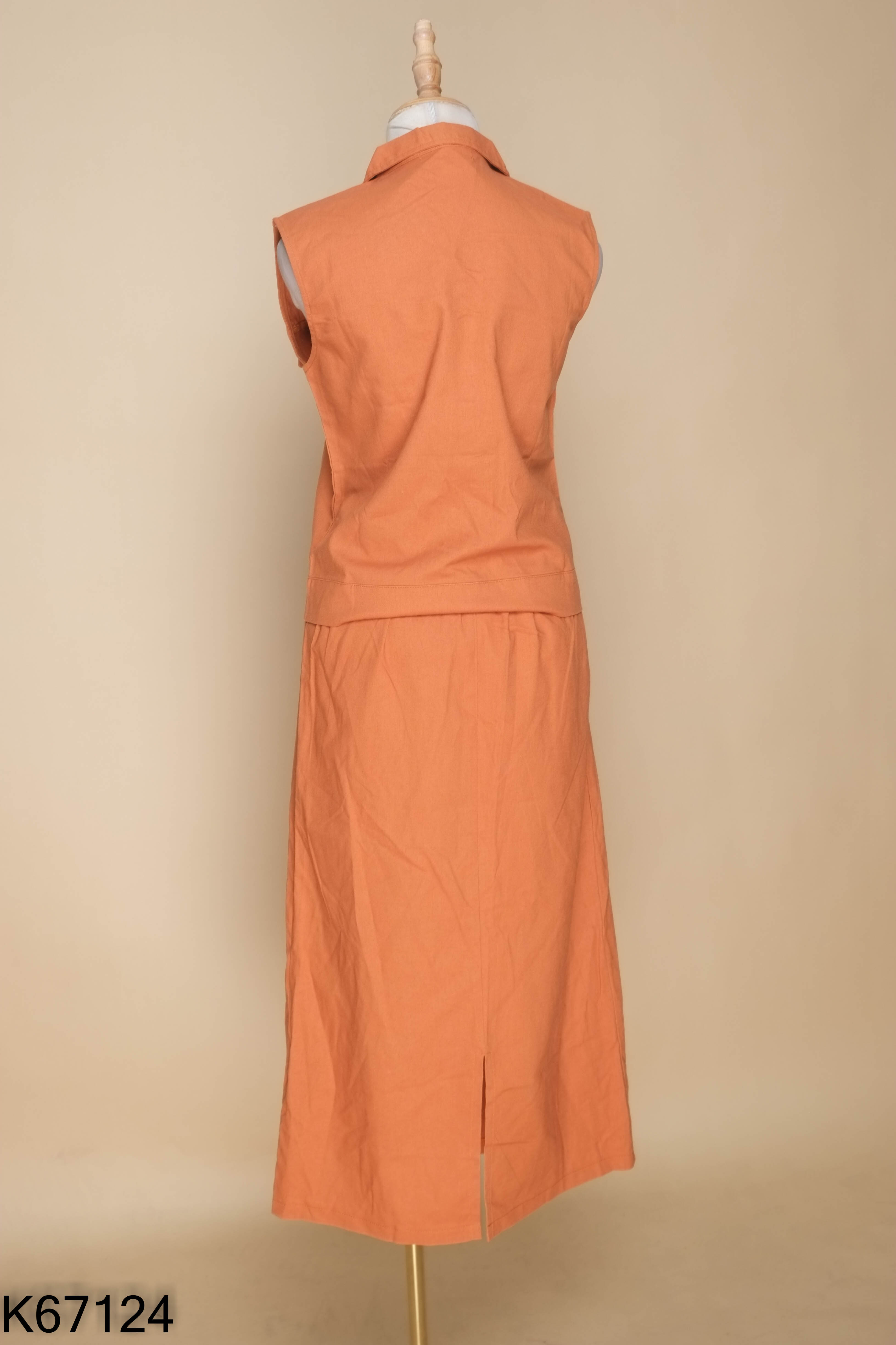 Set Áo linen nâu cam + chân váy