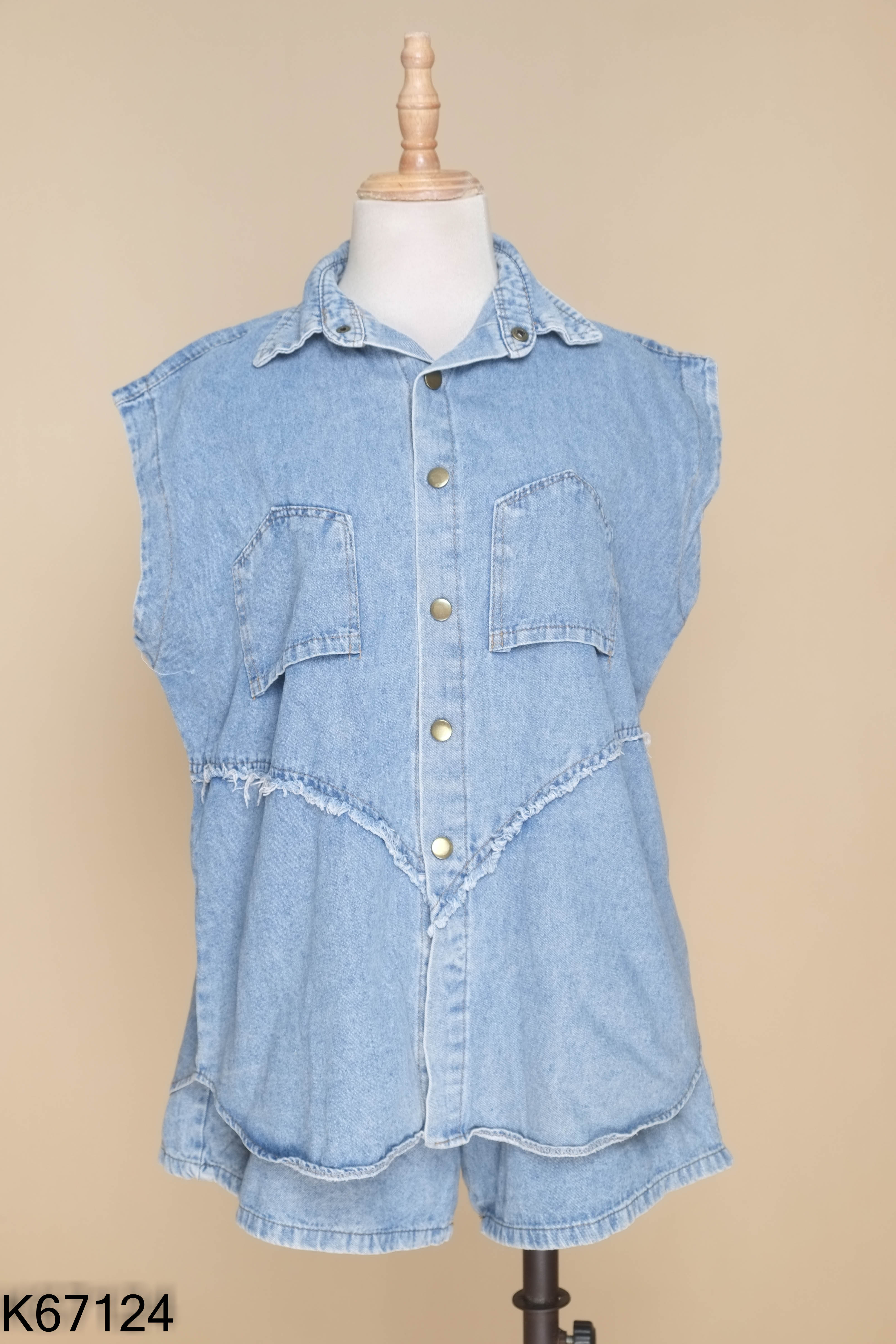 Set Áo sát nách jeans xanh + quần shorts