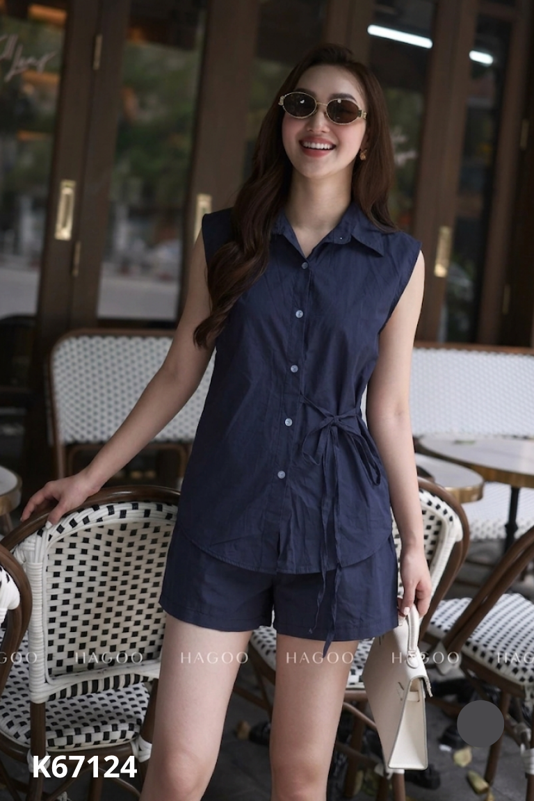 Set Áo sát nách xanh than + quần shorts