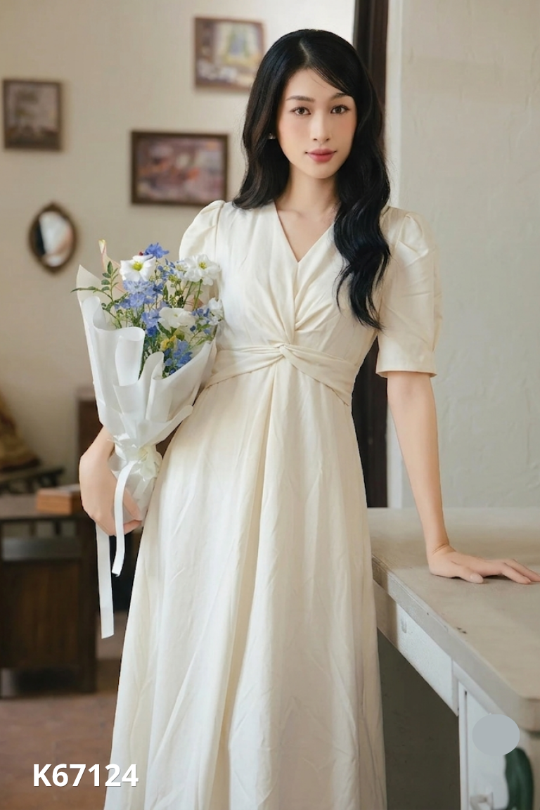 Váy be cổ V xoắn eo