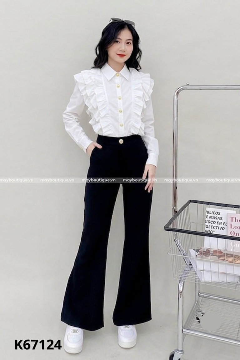 Áo sơ mi trắng phối bèo cúc vàng