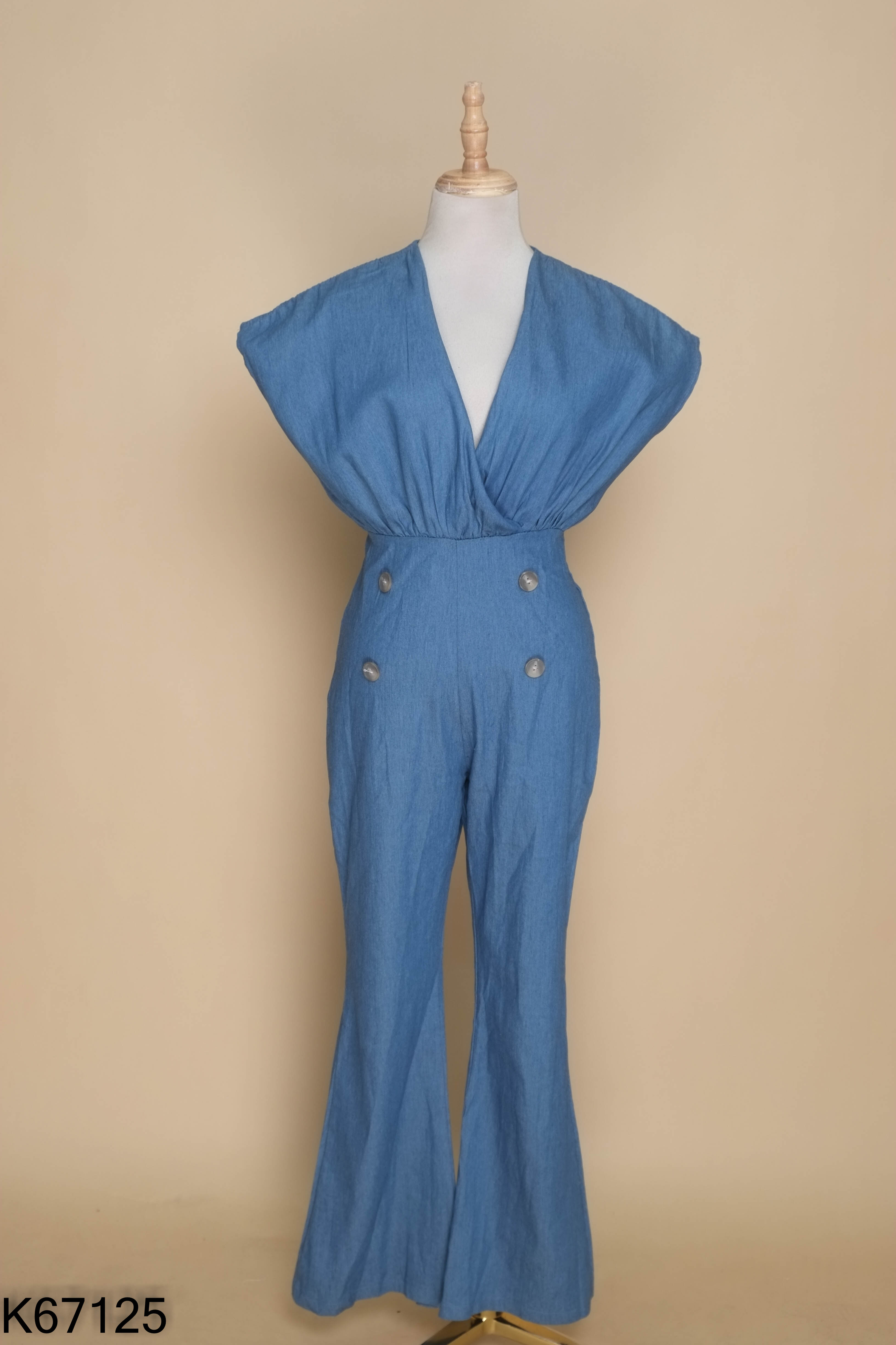 NEWTAG Jumpsuit jeans xanh cổ vest