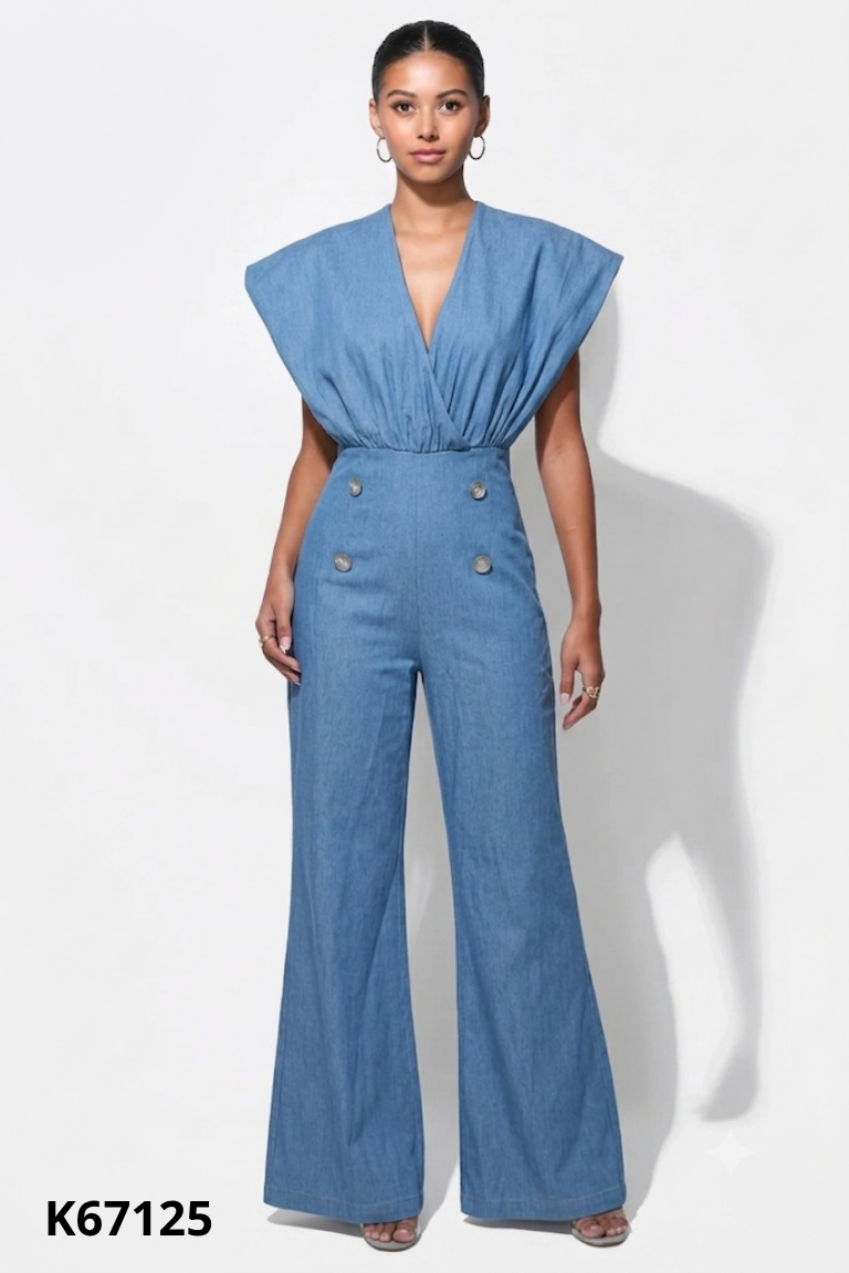 NEWTAG Jumpsuit jeans xanh cổ vest