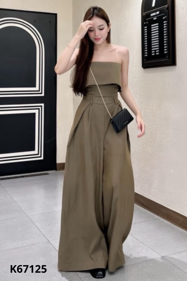 Jumpsuit cúp ngực xanh trơn