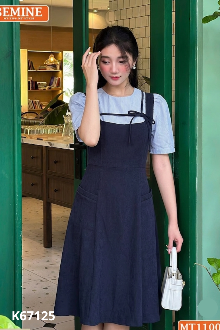 Váy xanh phối sọc BEMINE