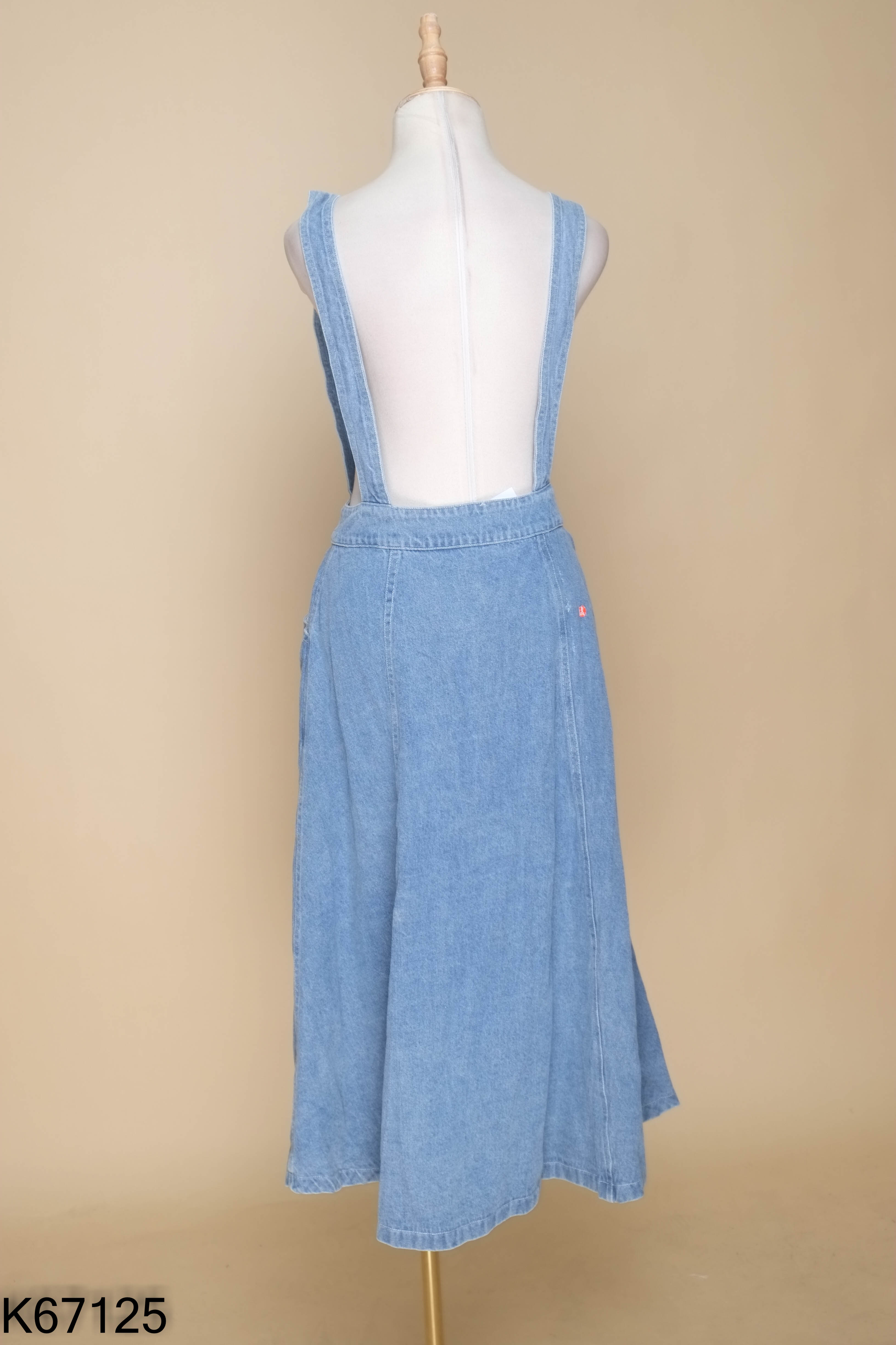 Jumpsuit jeans xanh phối cúc