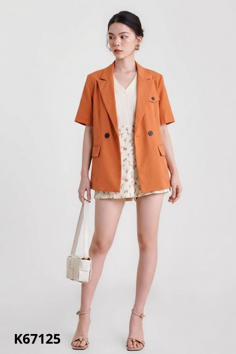 Áo khoác blazer nâu cam ALAN cộc tay
