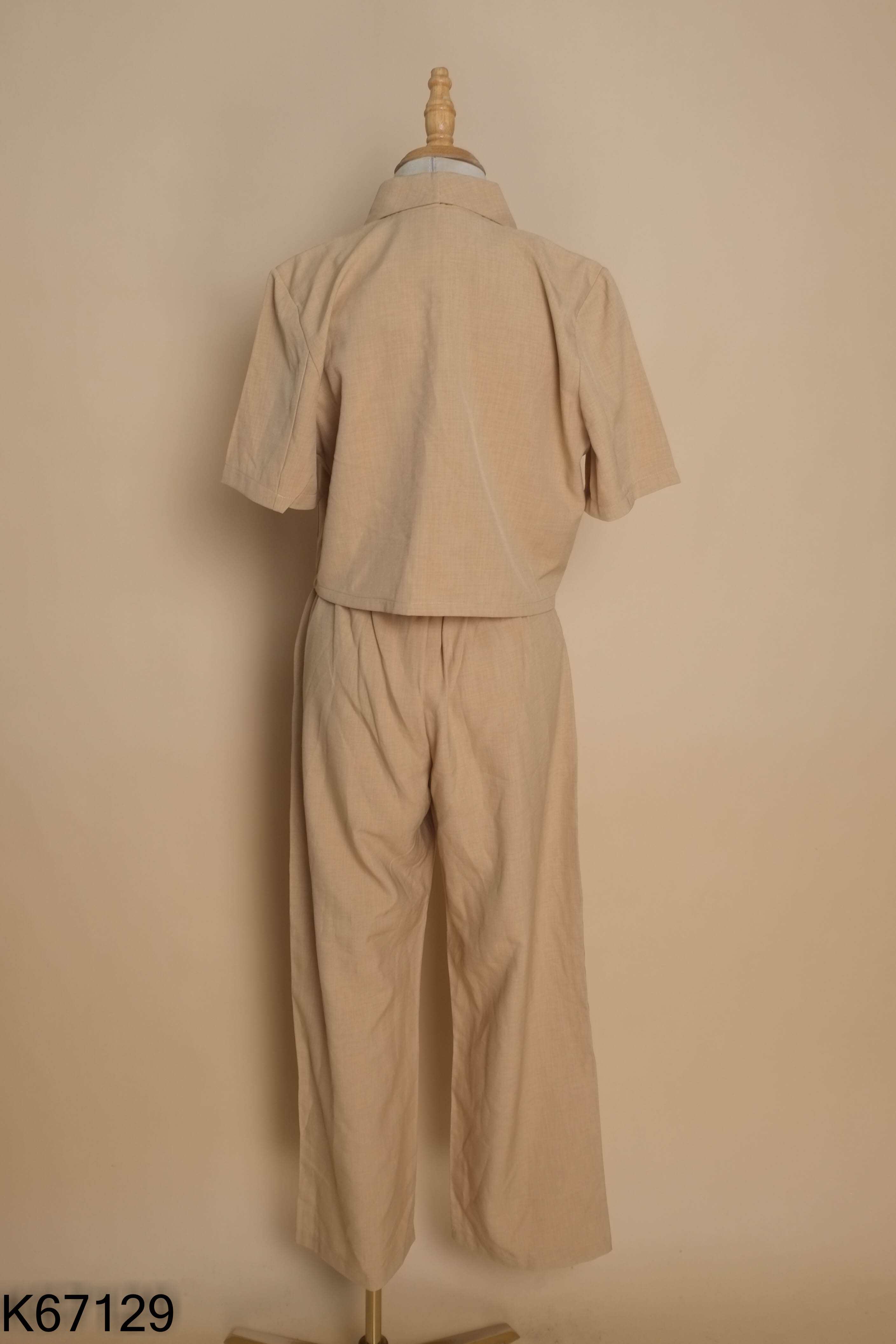 NEWTAG set áo croptop + quần nâu cam trơn