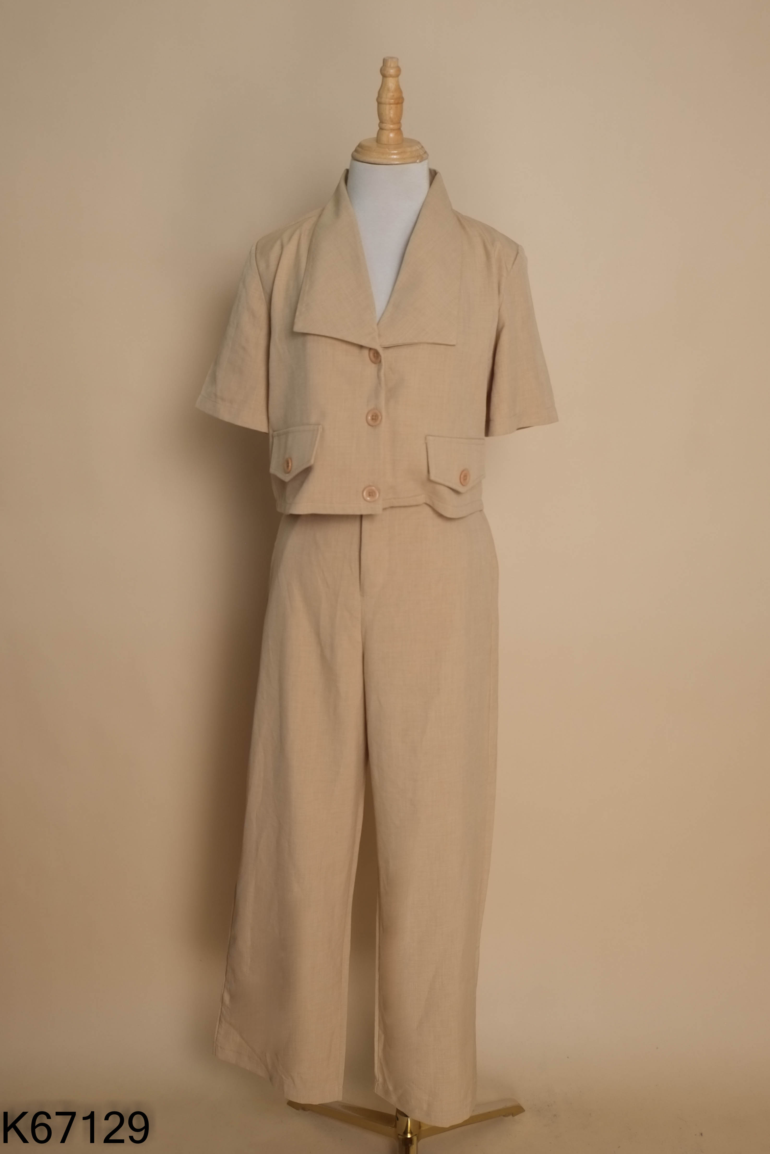 NEWTAG set áo croptop + quần nâu cam trơn