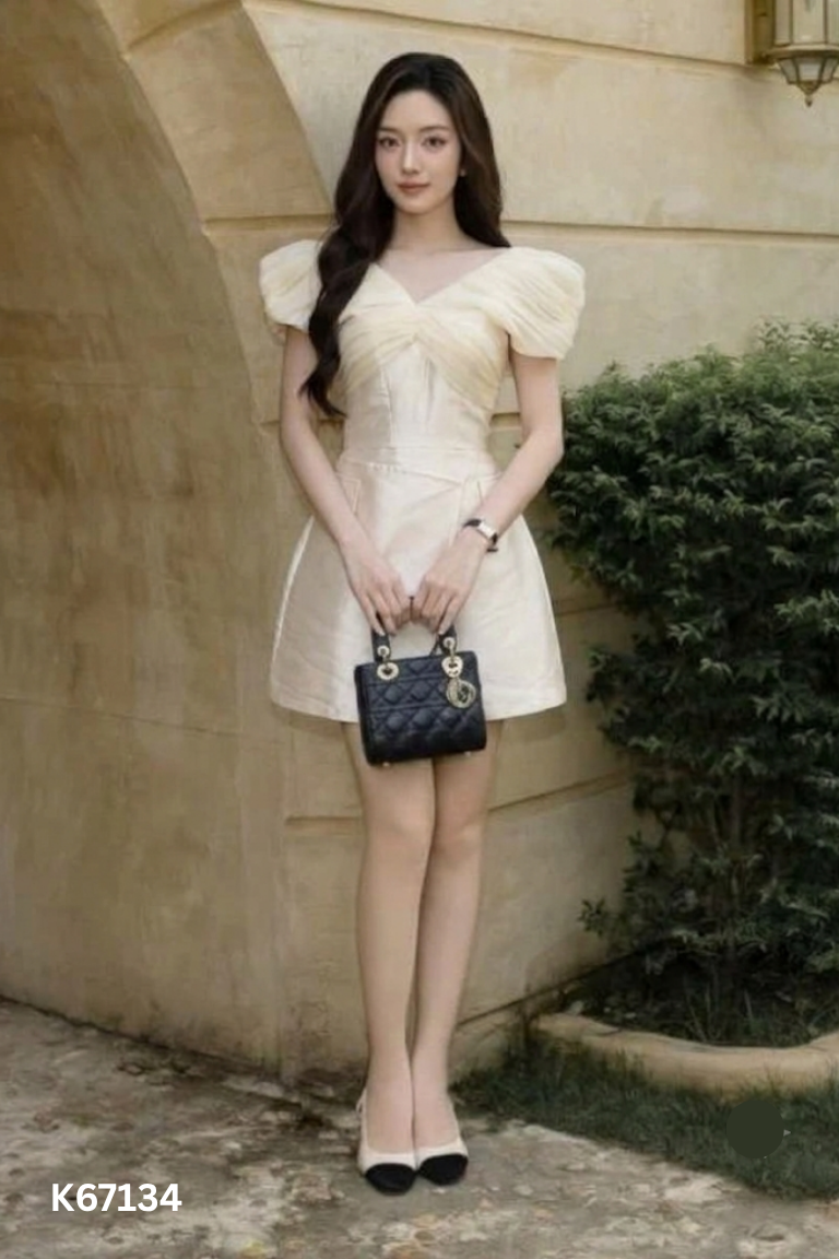 Váy HA BOUTIQUE kem phối lưới