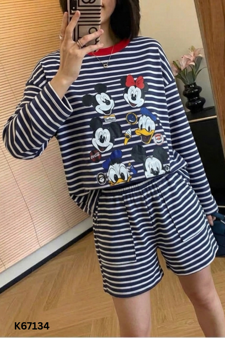 SET áo thun xanh kẻ trắng+ quần