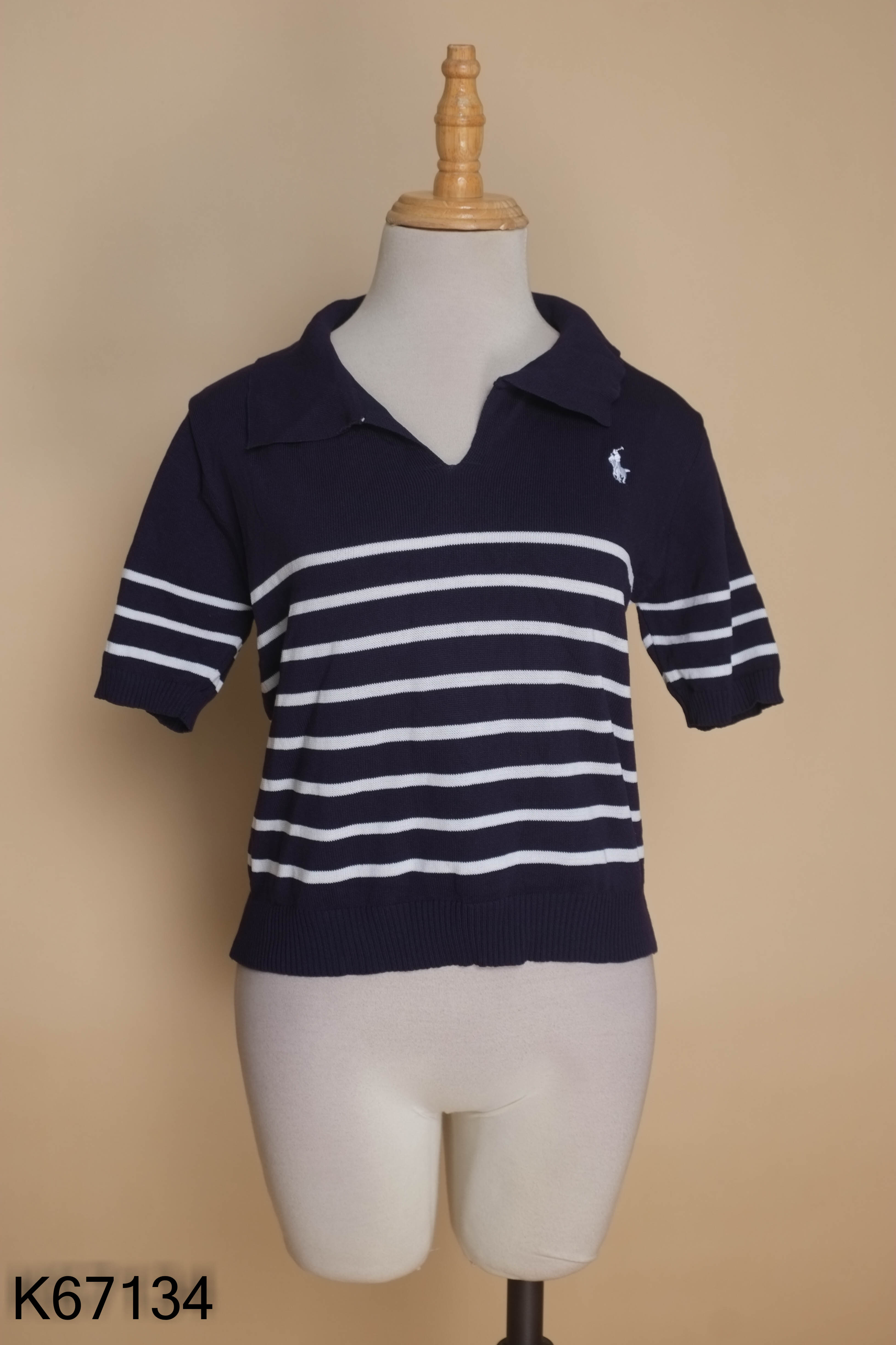 Áo polo xanh kẻ thêu ngựa