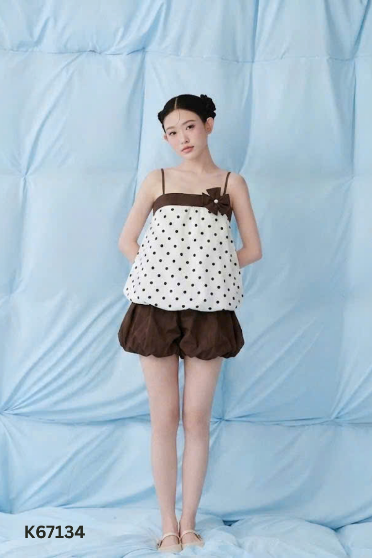 SET áo dây kem chấm bi+ chân váy bí
