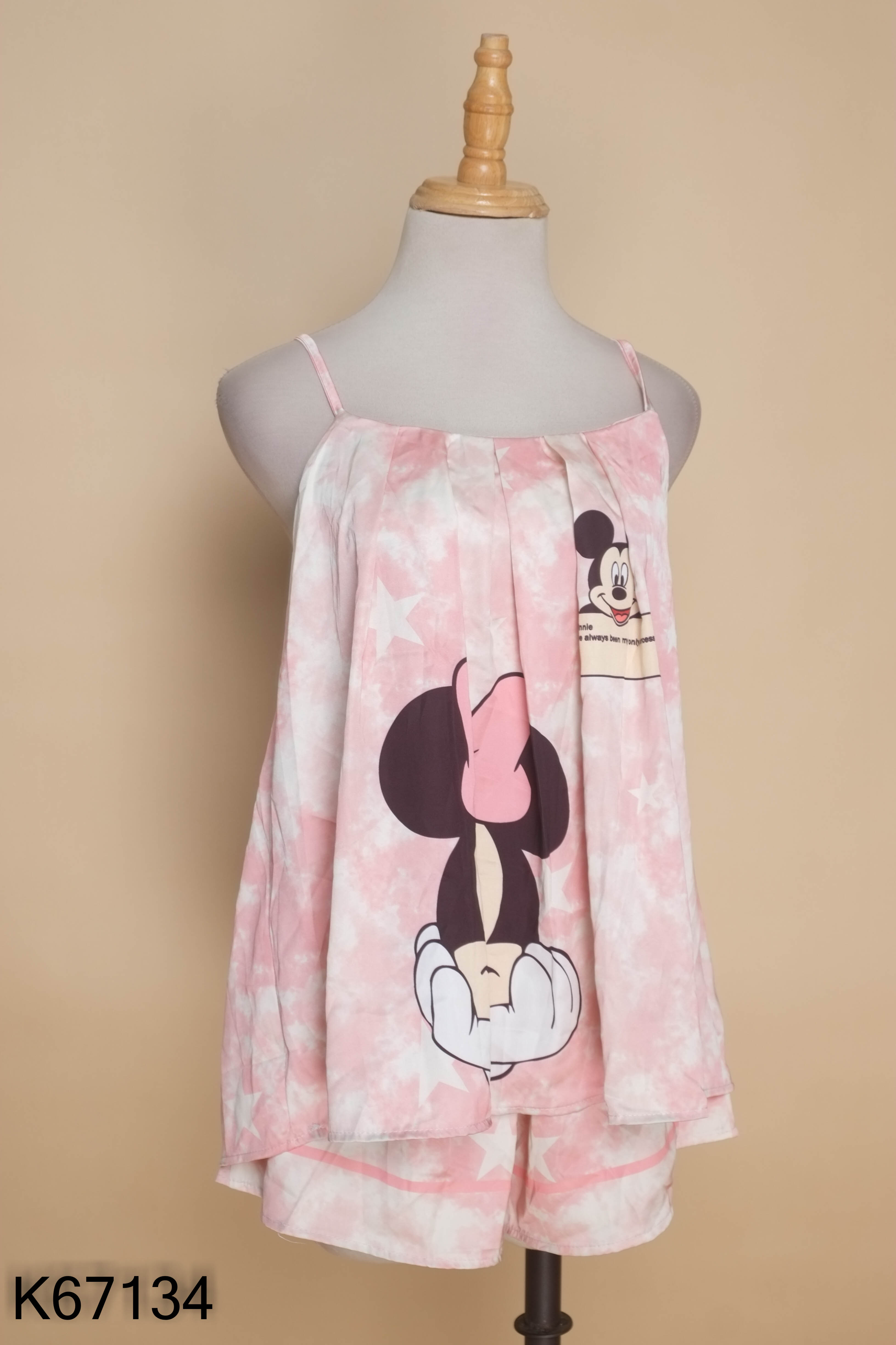 SET áo ngủ 2 dây hồng mickey+ quần