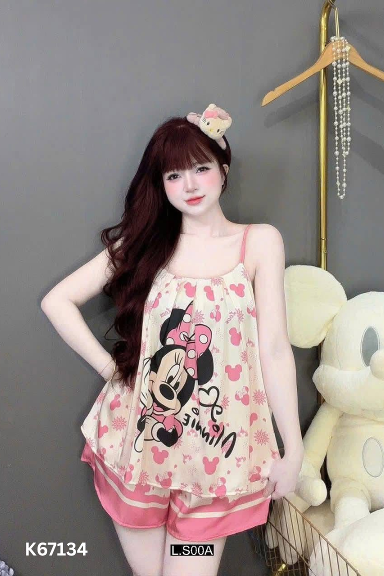 SET áo ngủ 2 dây hồng mickey+ quần
