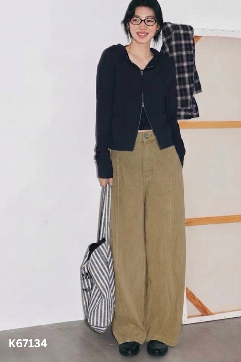 Quần jeans nâu suông