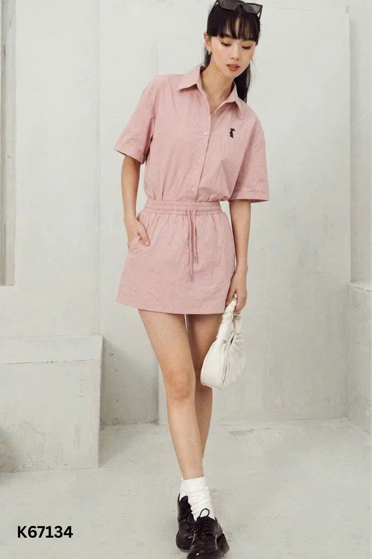 NEWTAG Set Áo hồng thỏ + Chân váy hồng