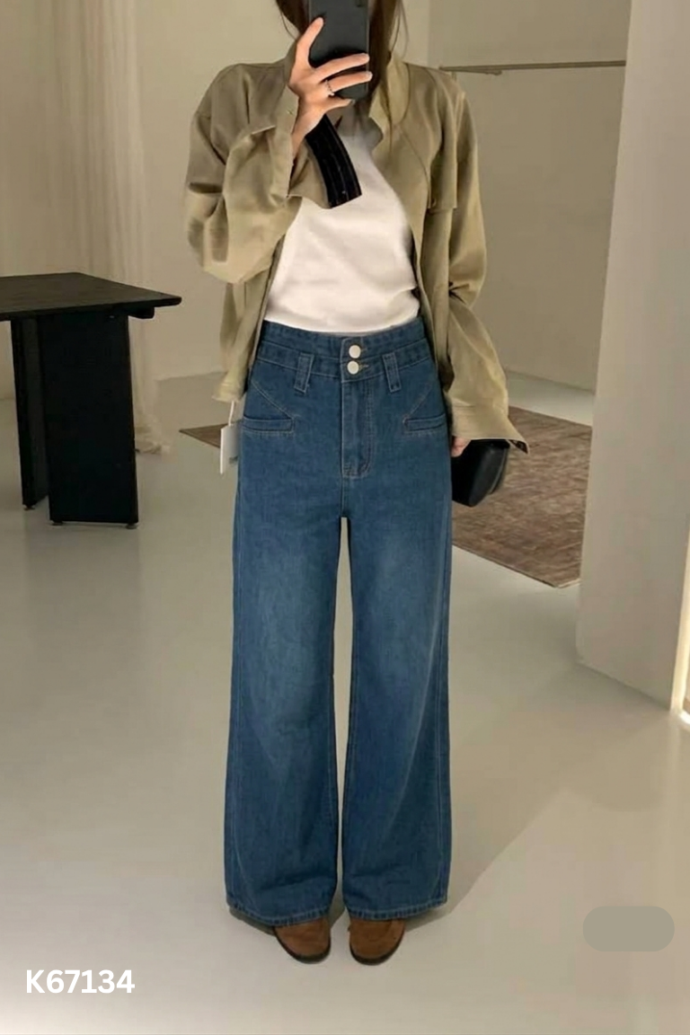 Quần jeans xanh dáng suông