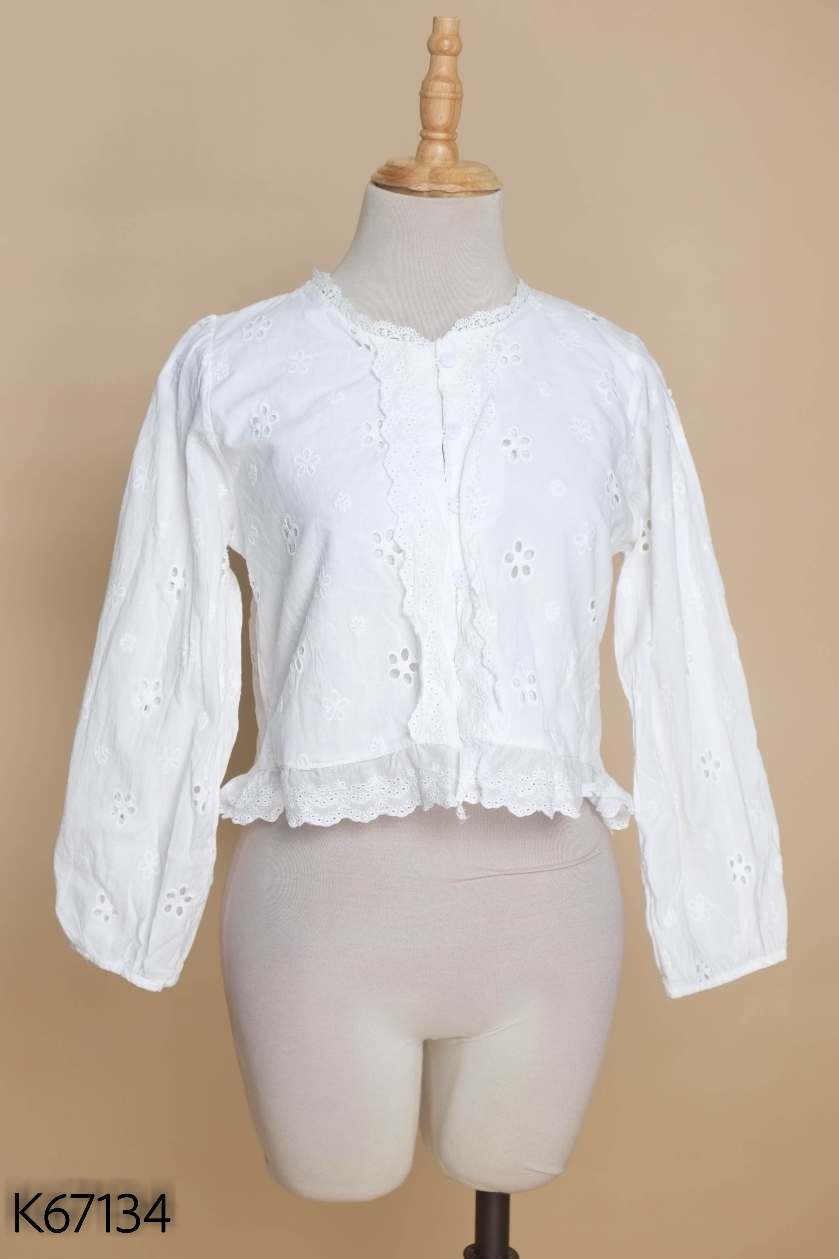Áo trắng DAXIAOJIE đũi ren hoa