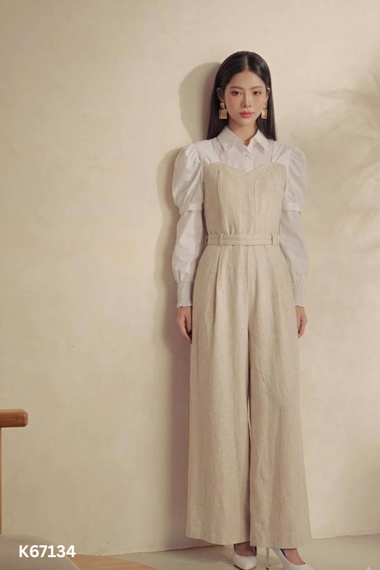 Jumpsuit be IEF tay voan trắng