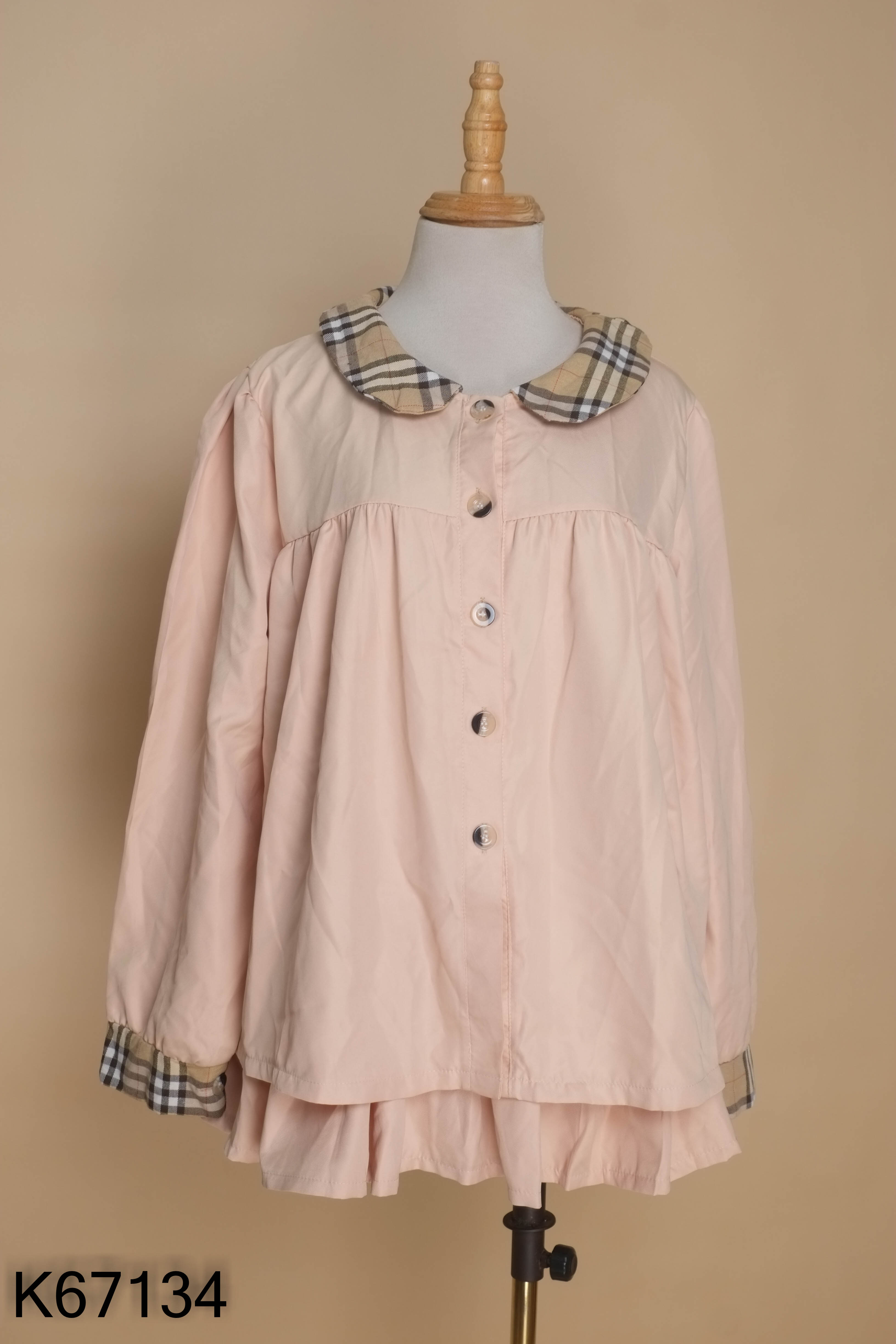 SET Áo be baby doll kẻ caro + Chân váy be trơn