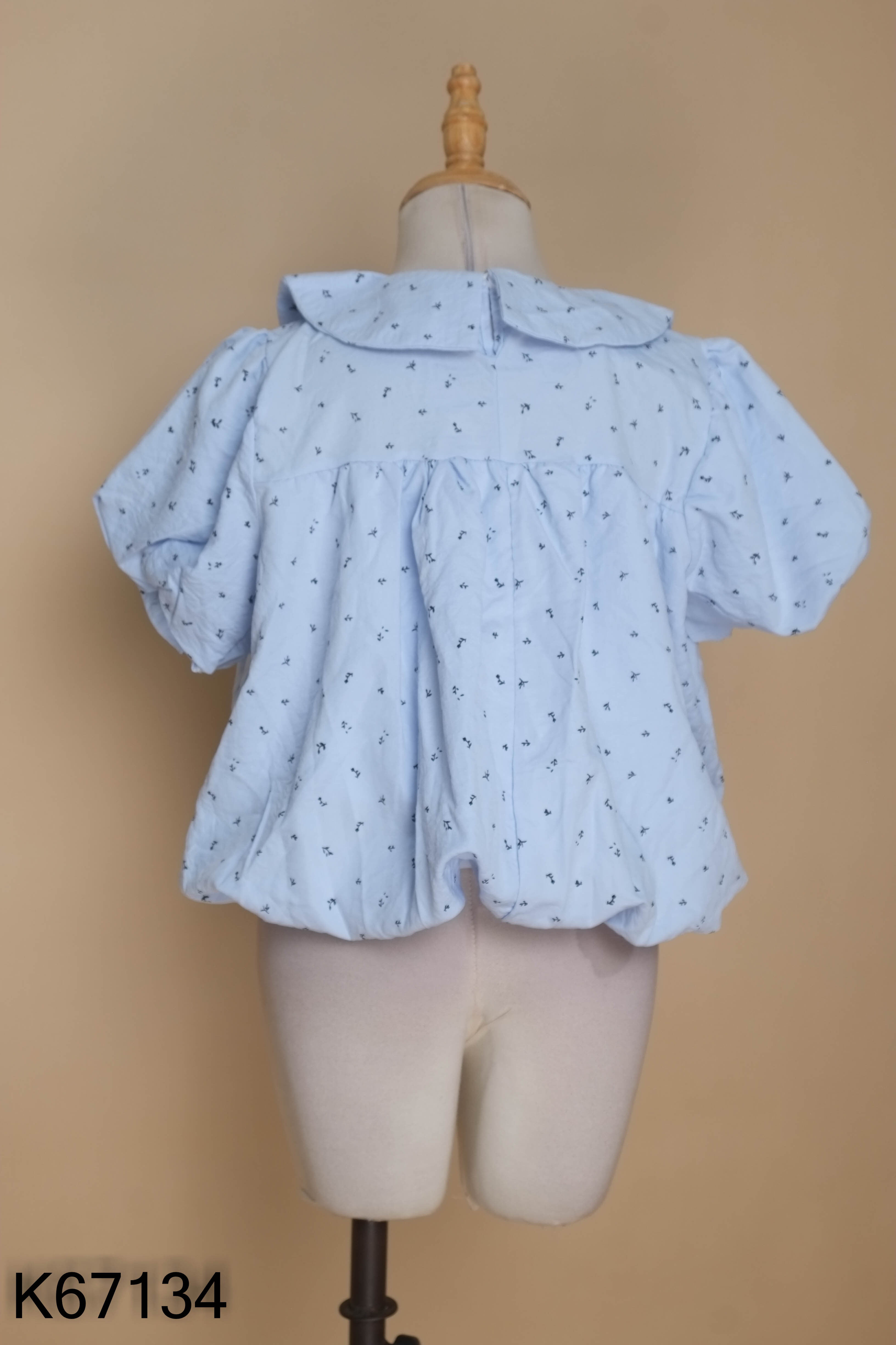 NEWTAG Áo xanh dáng bí cổ sen