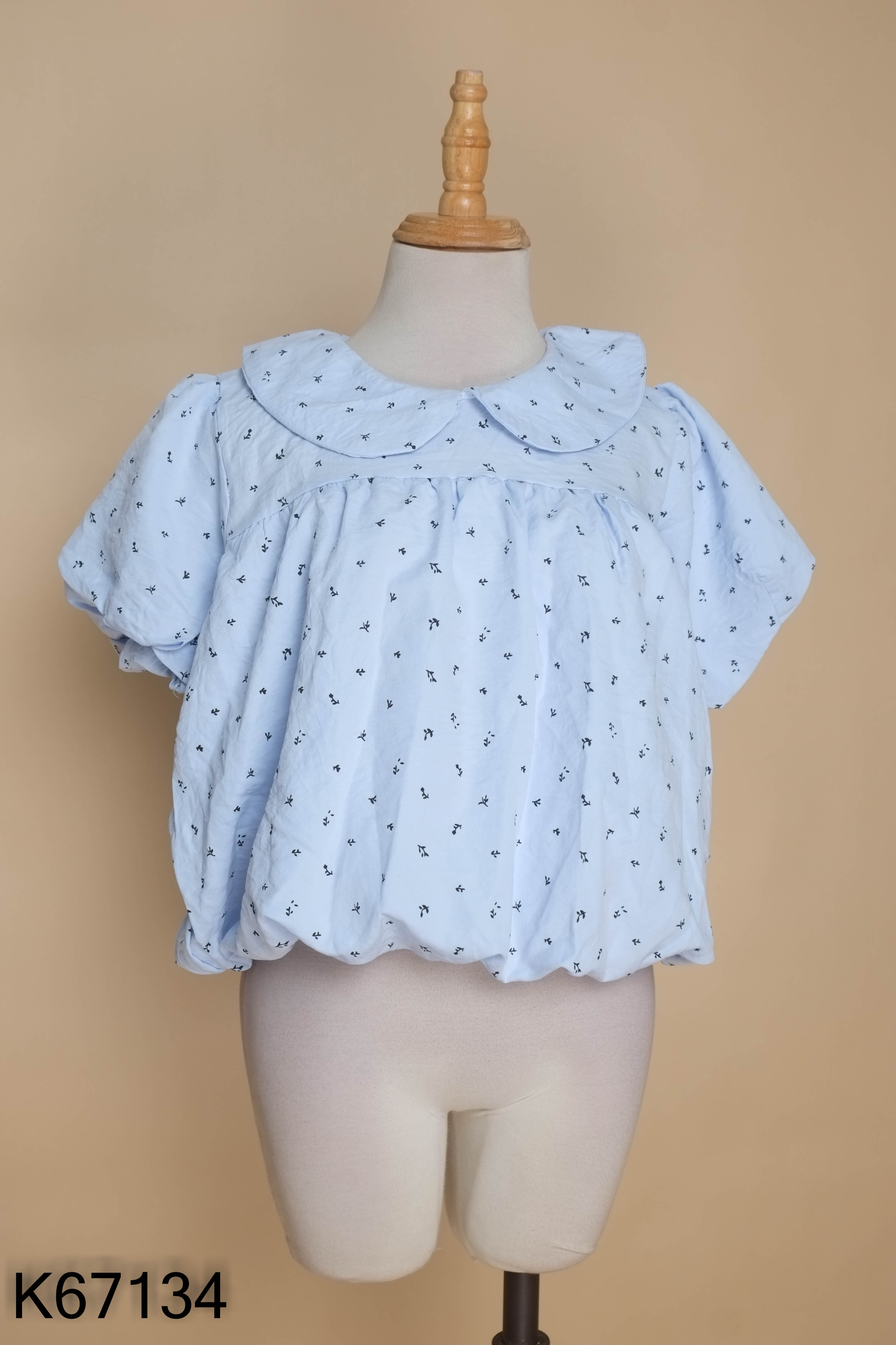 NEWTAG Áo xanh dáng bí cổ sen