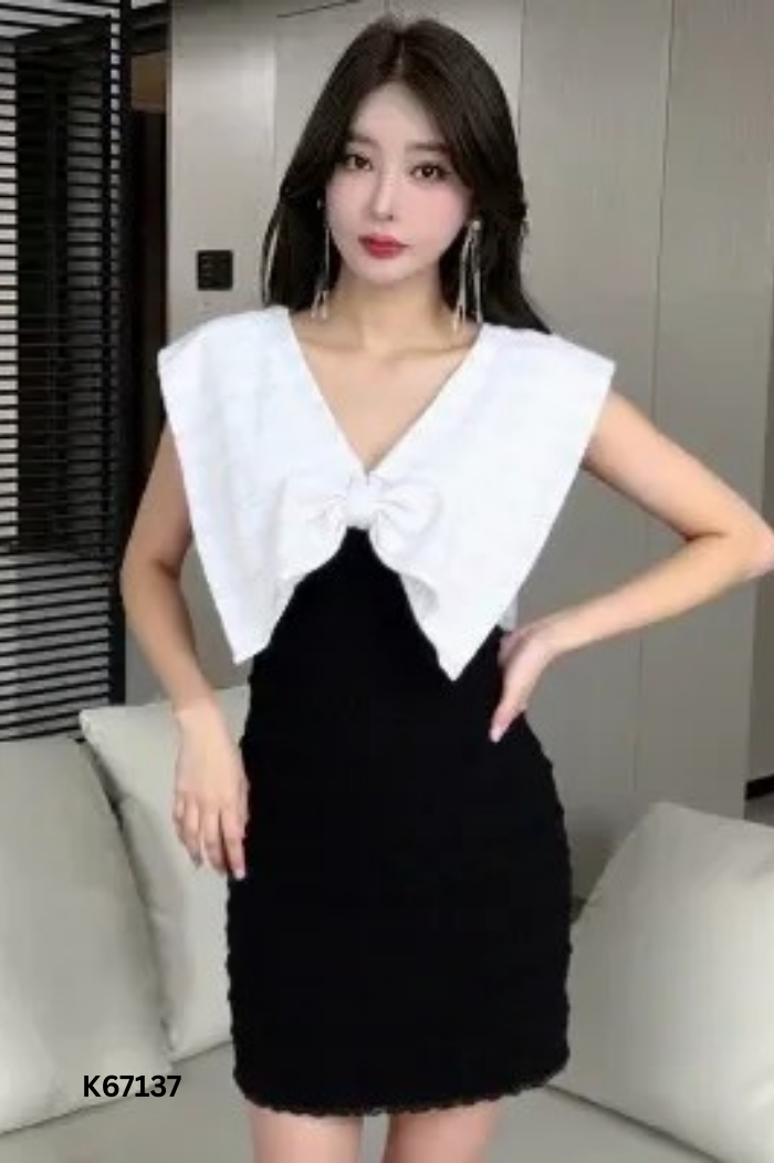 Váy ba lỗ thanh lịch cổ nơ trắng