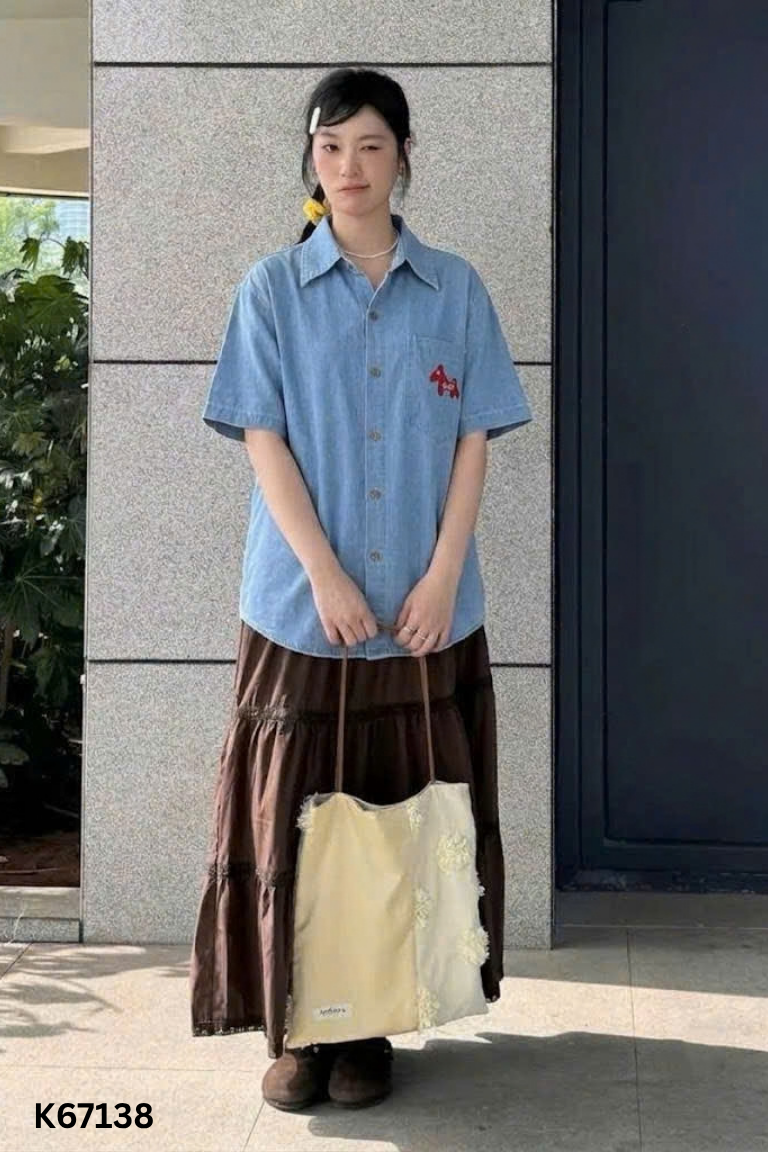 Áo jean xanh cọc tay