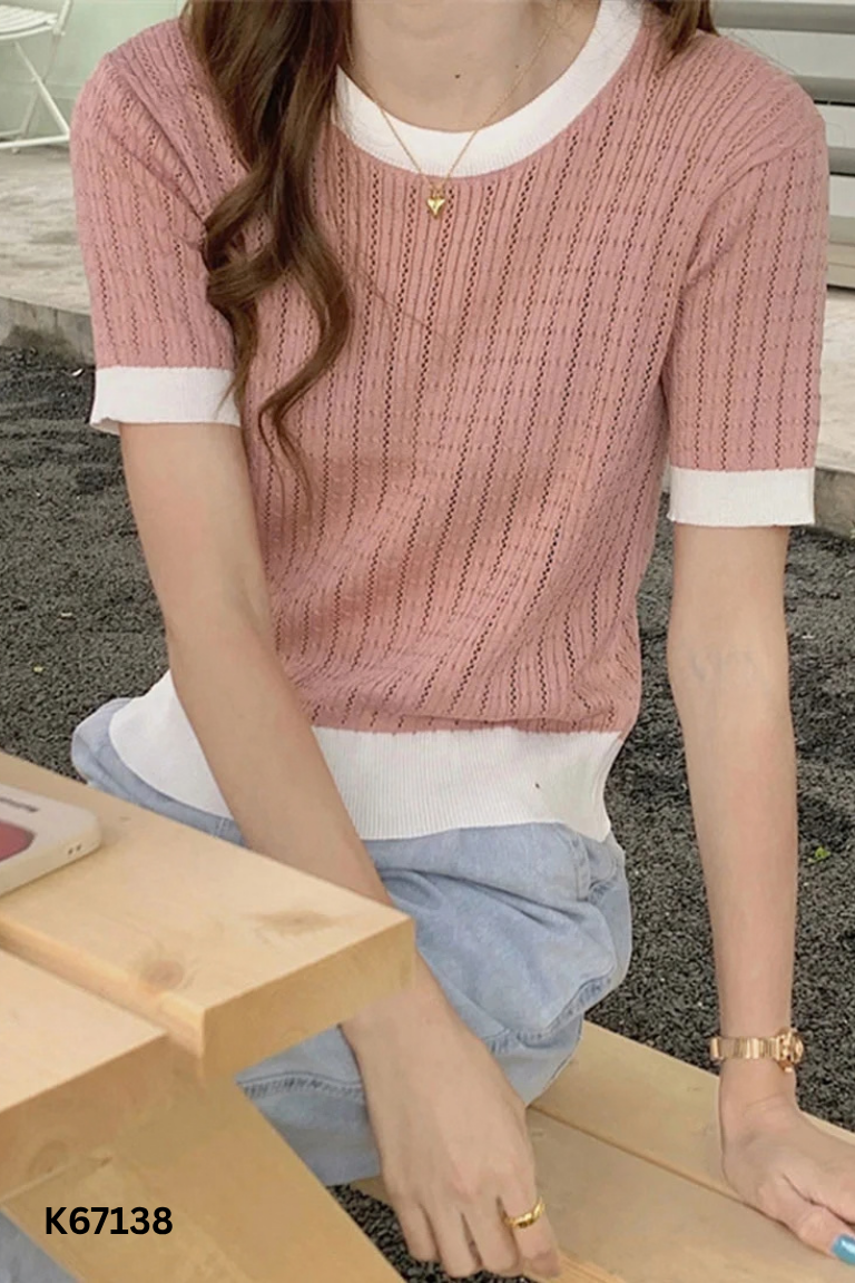Áo len hồng phối be