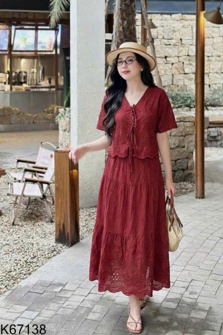 Sét áo + chân váy dũi đỏ
