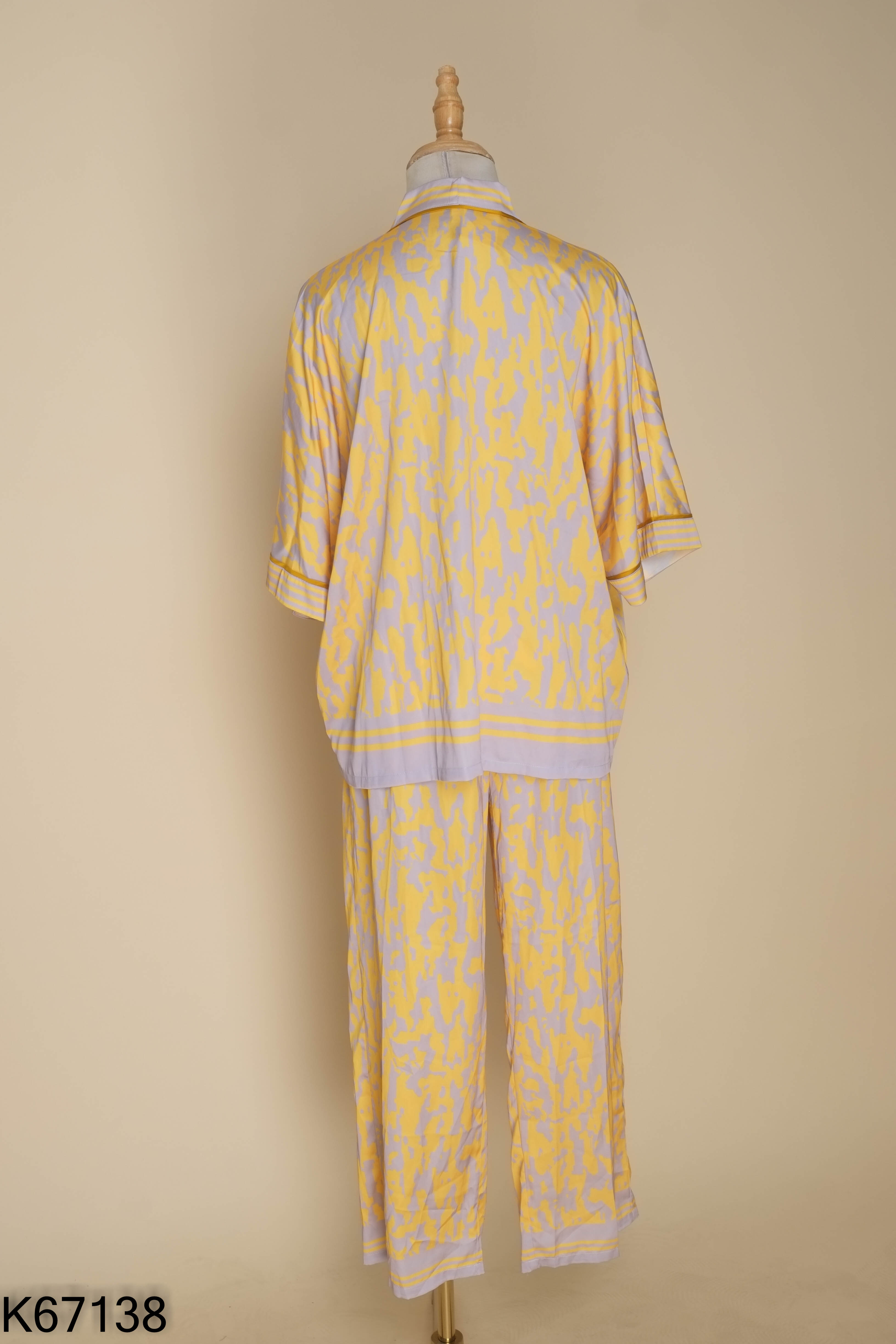 SET Pijama áo + quần dài vàng phối xám