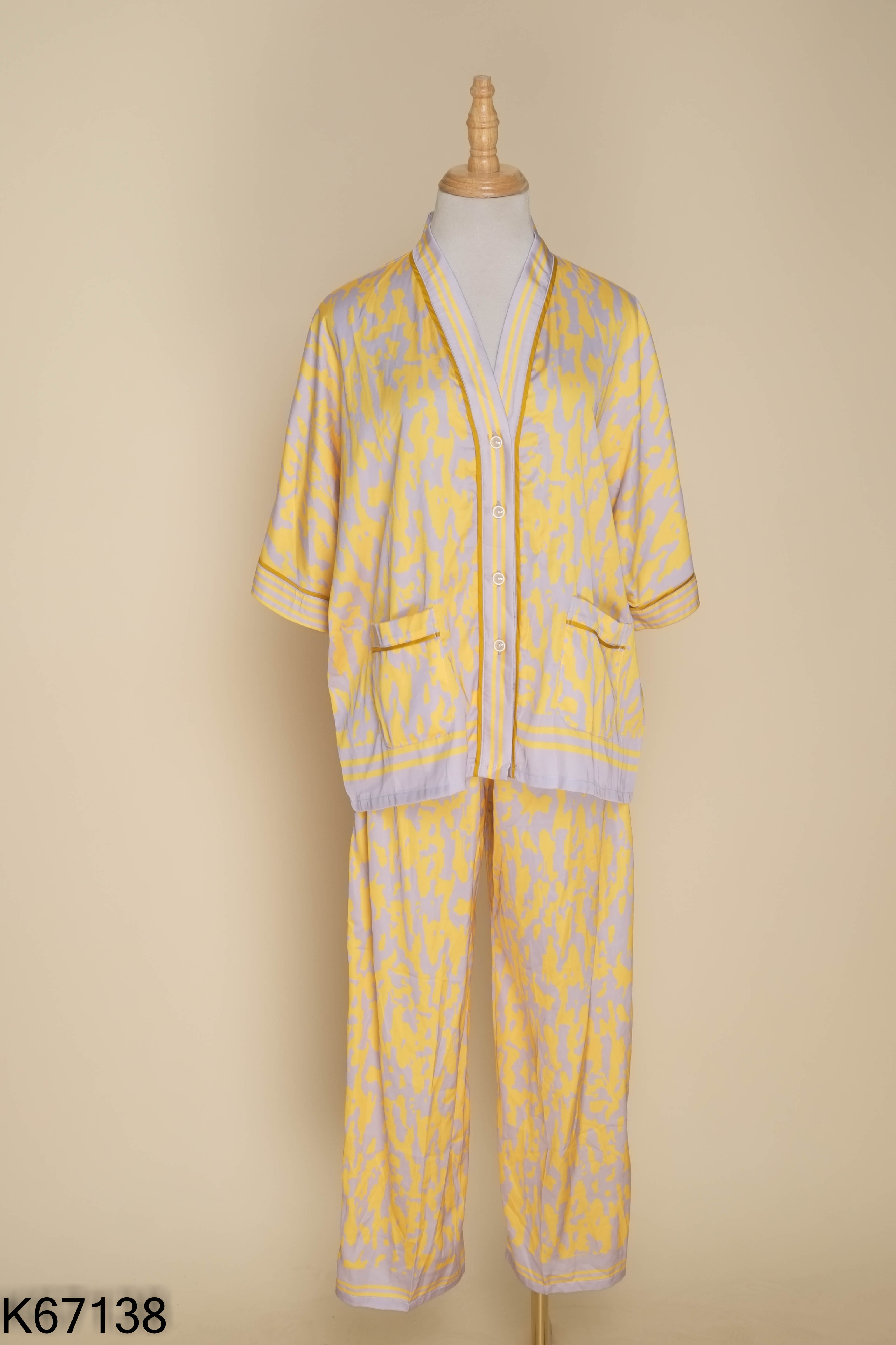 SET Pijama áo + quần dài vàng phối xám